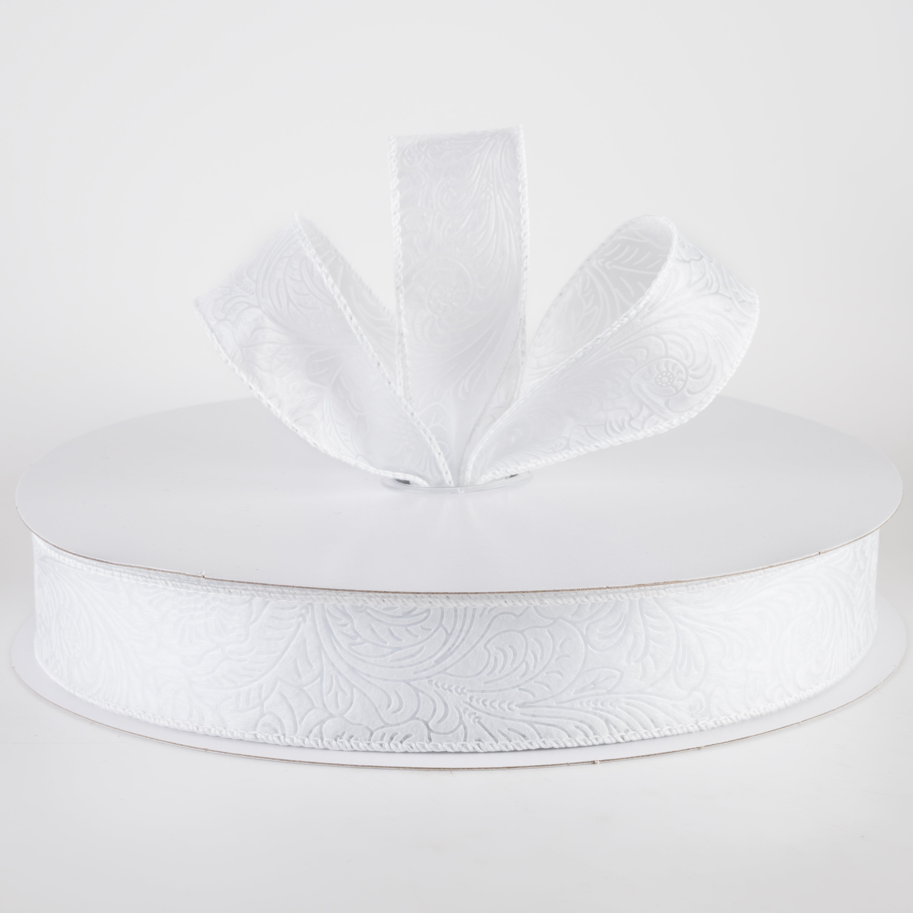 1.5 Inch Embossed Floral Breeze Ribbon - White (50 Yards) for Gift Wrapping, Wedding Decorations & DIY Crafts