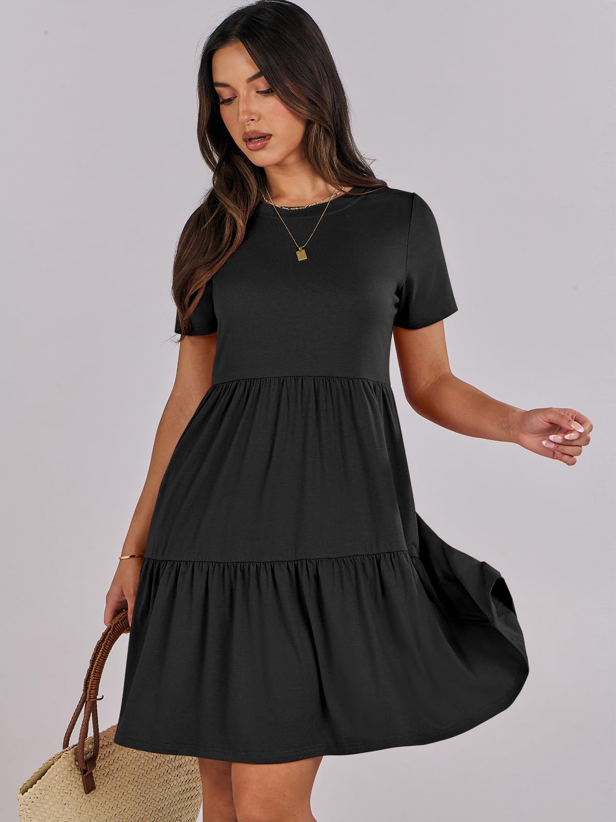 ANRABESS Women's Summer Casual Short Sleeve Crewneck Swing Mini T-Shirt Dress - Beach Vacation Sundress for 2025 | Perfect for Pool Parties, Tropical Getaways & Summer Outings