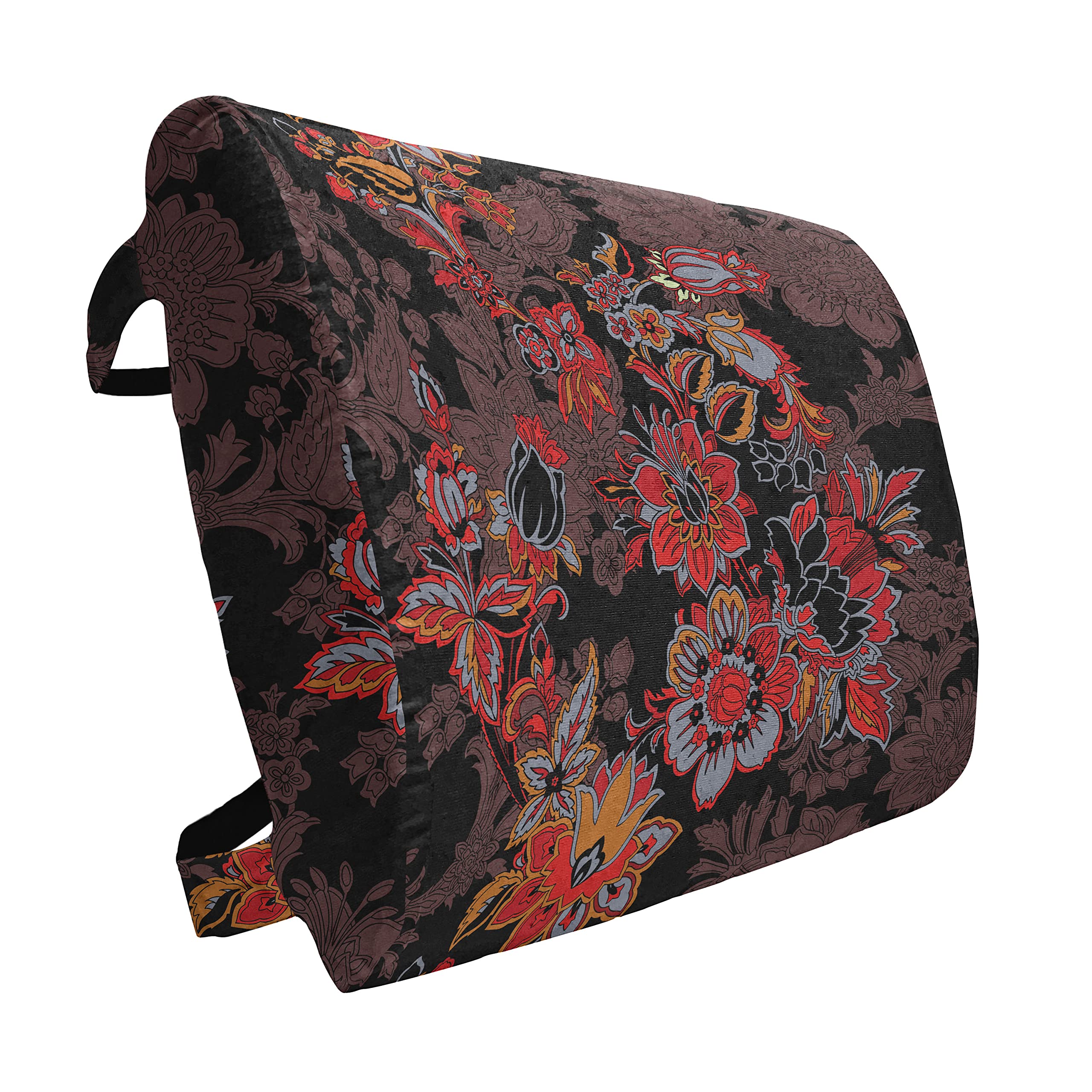 Ambesonne Japanese Art Style Floral Lumbar Pillow - Asian Flowers Boho Print, High Density Foam for Office Chair & Car Seat Support (14x13 Inches, Black Orange Mustard) - Perfect for Home Decor, Office Comfort & Long Drives