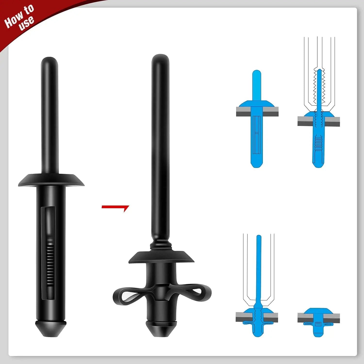 60 Pcs Blind Rivet Fender Flare Rocker Moulding Clip Set - Compatible with Jeep Wrangler, Chrysler, Ford, GMC (6506007AA, 68039280AA, 6030441) - Includes Bonus Fastener Remover Tool - Perfect for Auto Body Repair & Off-Road Vehicle Maintenance