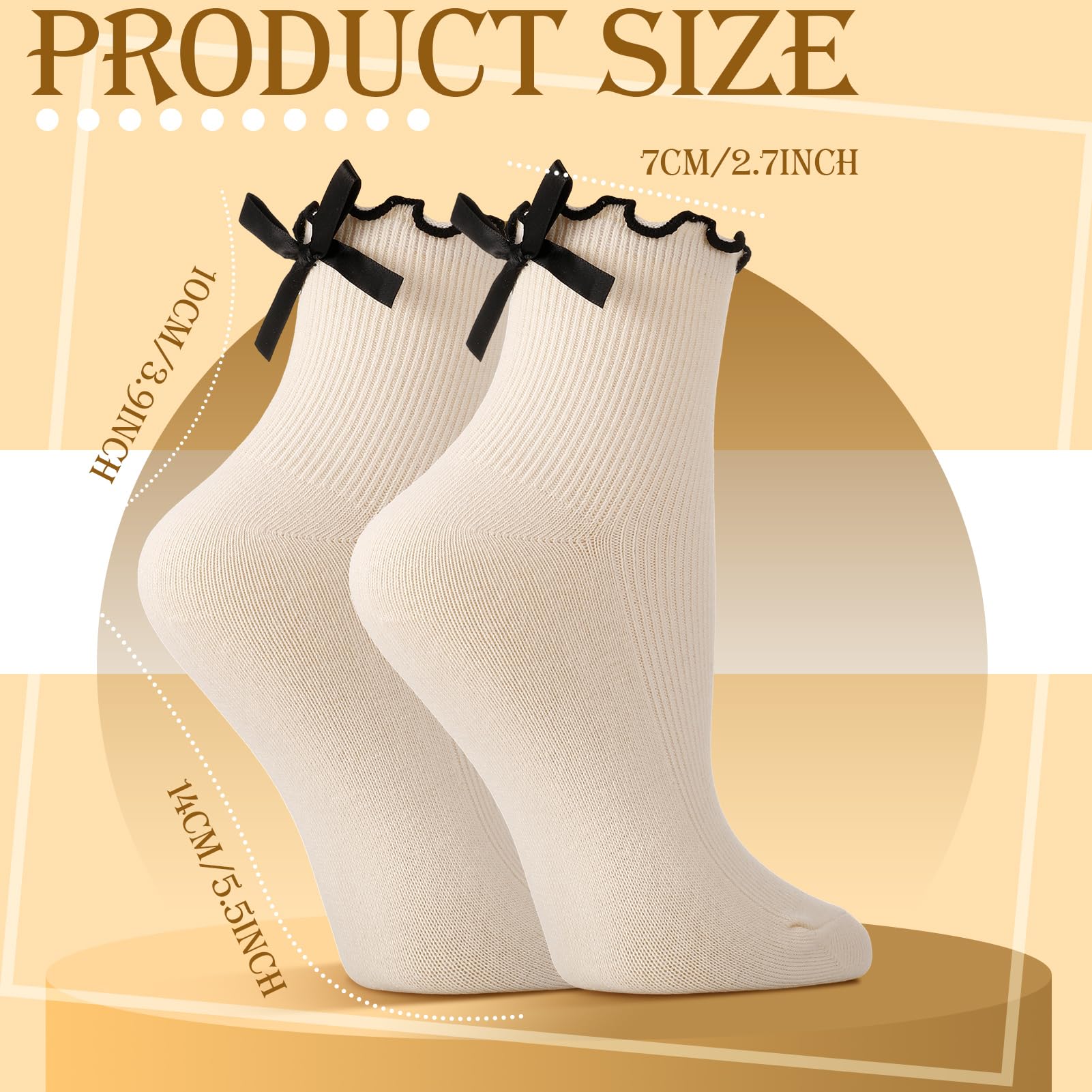 6 Pairs Women's Bow Socks - Cute Ruffle Crew Socks in Black & White - Soft Breathable Cotton Ankle Socks for Casual Wear, Daily Outfits, and Gift Giving