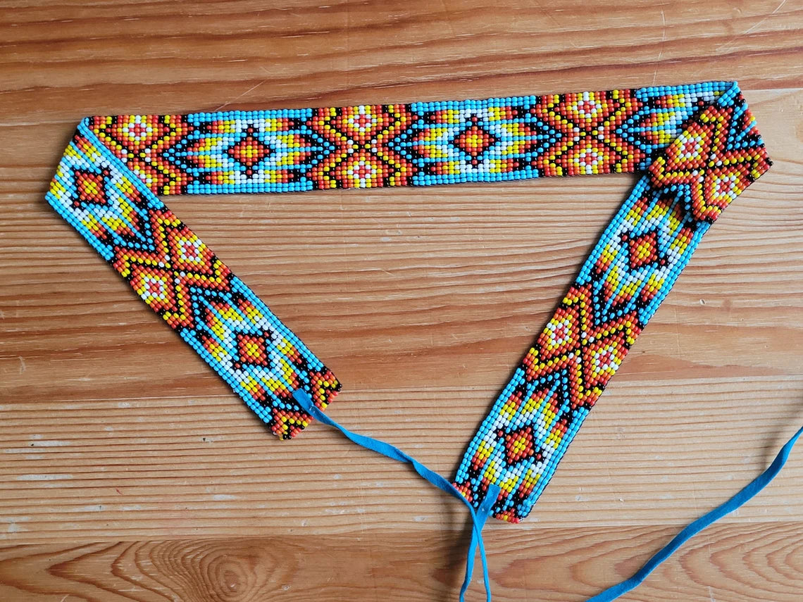 Handmade Beaded Seed Hat Band - Multi-Color Bohemian Headpiece for Women | Perfect for Music Festivals, Beach Outings & Western Style Accessories