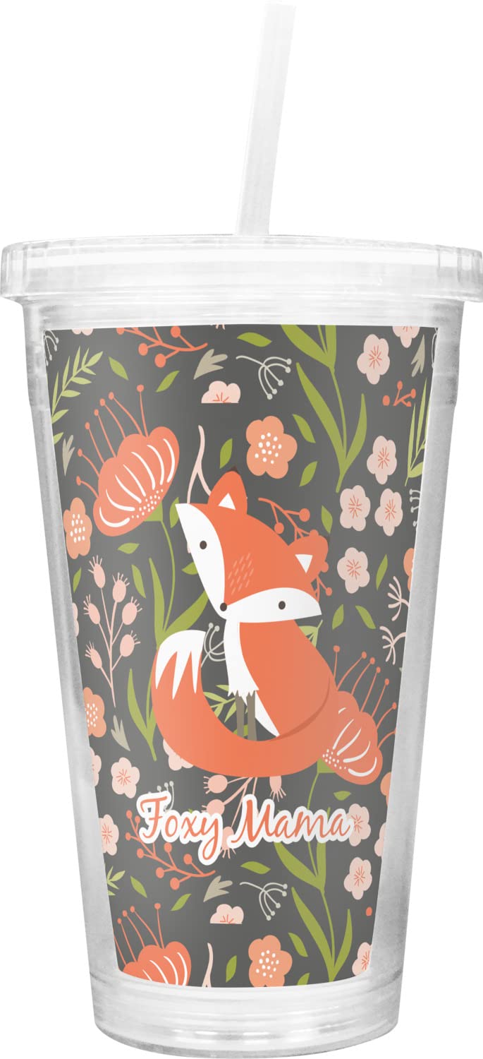 Personalized Foxy Mama 20oz Double Wall Insulated Stainless Steel Tumbler with Straw and Lid - Custom Name Gift for Mom, Women - Perfect for Coffee, Tea, Iced Drinks at Home, Office or Travel
