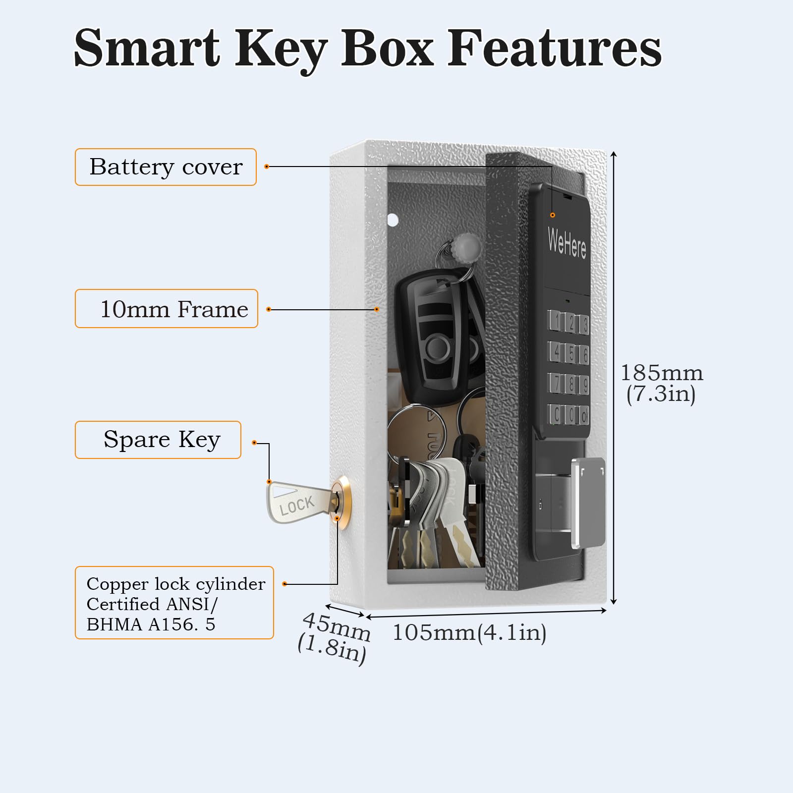 Wall Mount Key Lock Box - Smart Key Safe with One-Time Password, Bluetooth, Wi-Fi & Fixed Code Unlock | Secure Key Storage for Home, Realtors, Airbnb, Apartments & Stores | Perfect for Outdoor Key Access & Property Management