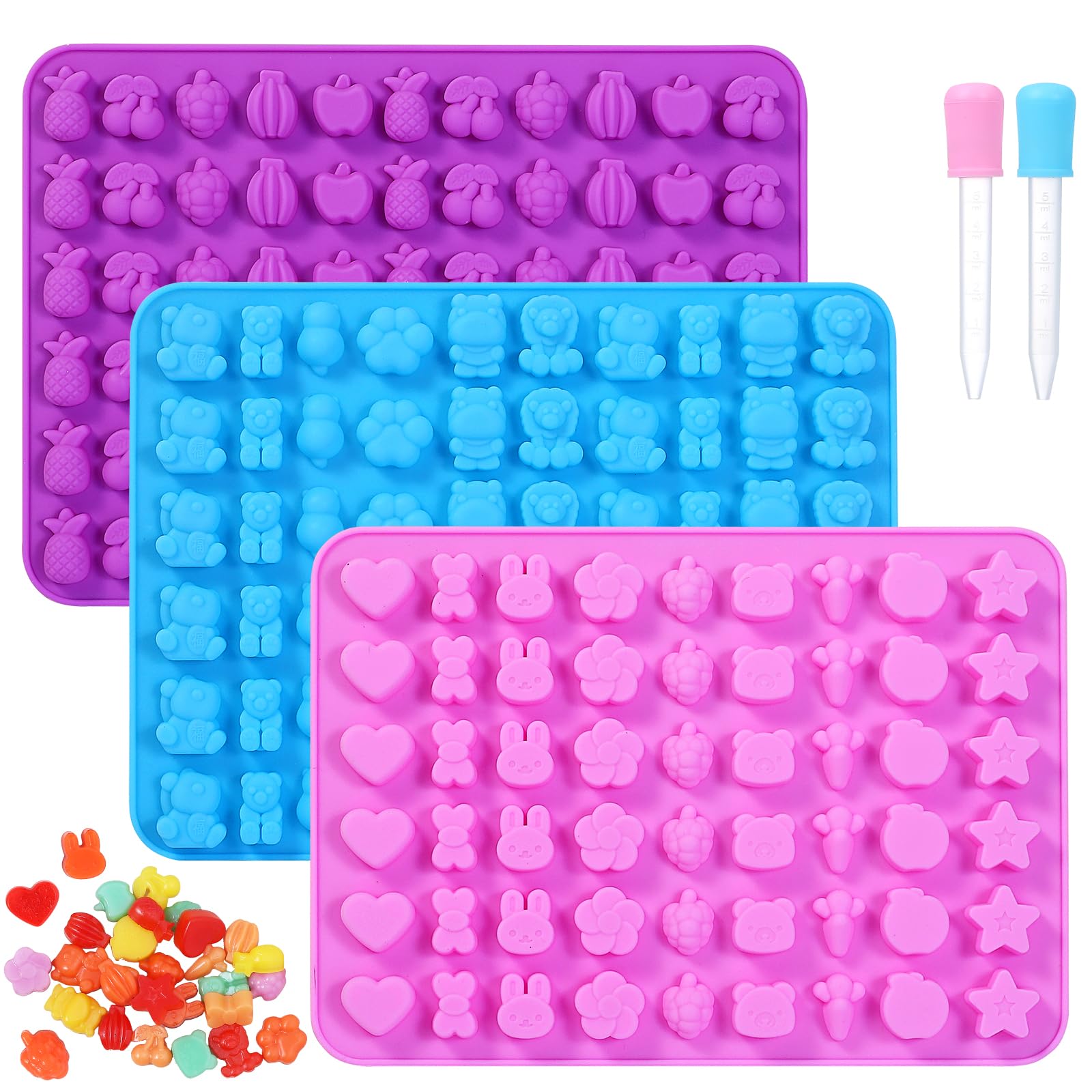 Premium Non-Stick Silicone Candy Molds Set - Food Grade Gummy, Chocolate & Wax Melts Molds (Bears, Bunnies, Fruits, Hearts, Stars, Bowknots) - Perfect for DIY Candy Making, Chocolate Treats & Candle Wax Crafts at Home