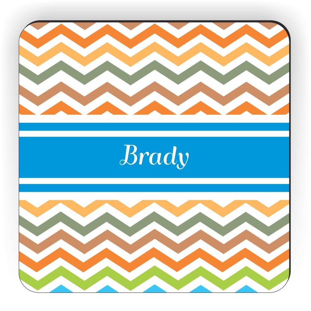 Brady Blue Chevron Pattern Custom Name Square Fridge Magnet - Perfect for Home, Office & Dorm Room Organization