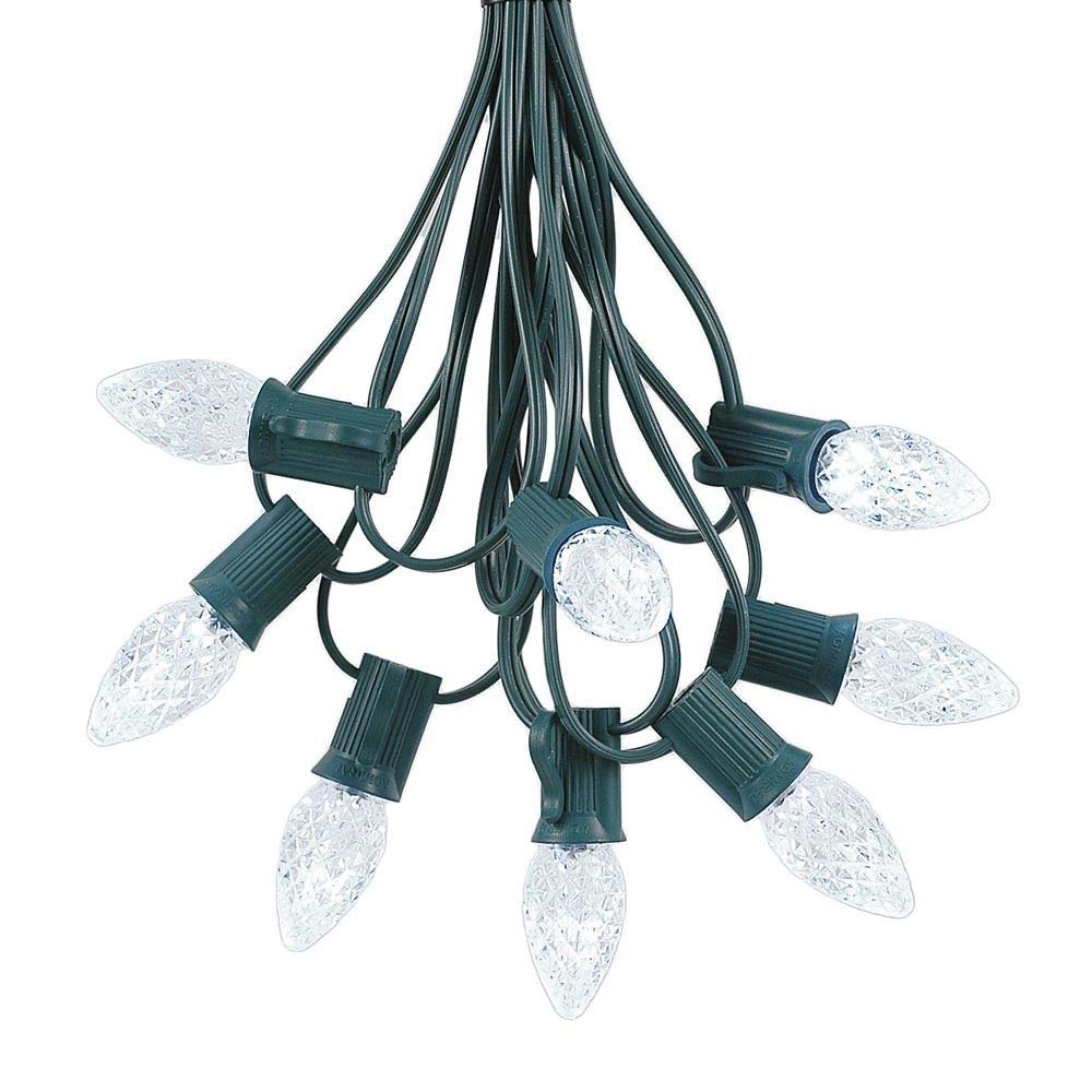 25ft C7 LED Outdoor String Lights - Pure White Christmas Patio Lights with Green Wire (25 Bulbs) - Perfect for Holiday Decor, Garden, Backyard & Party Lighting