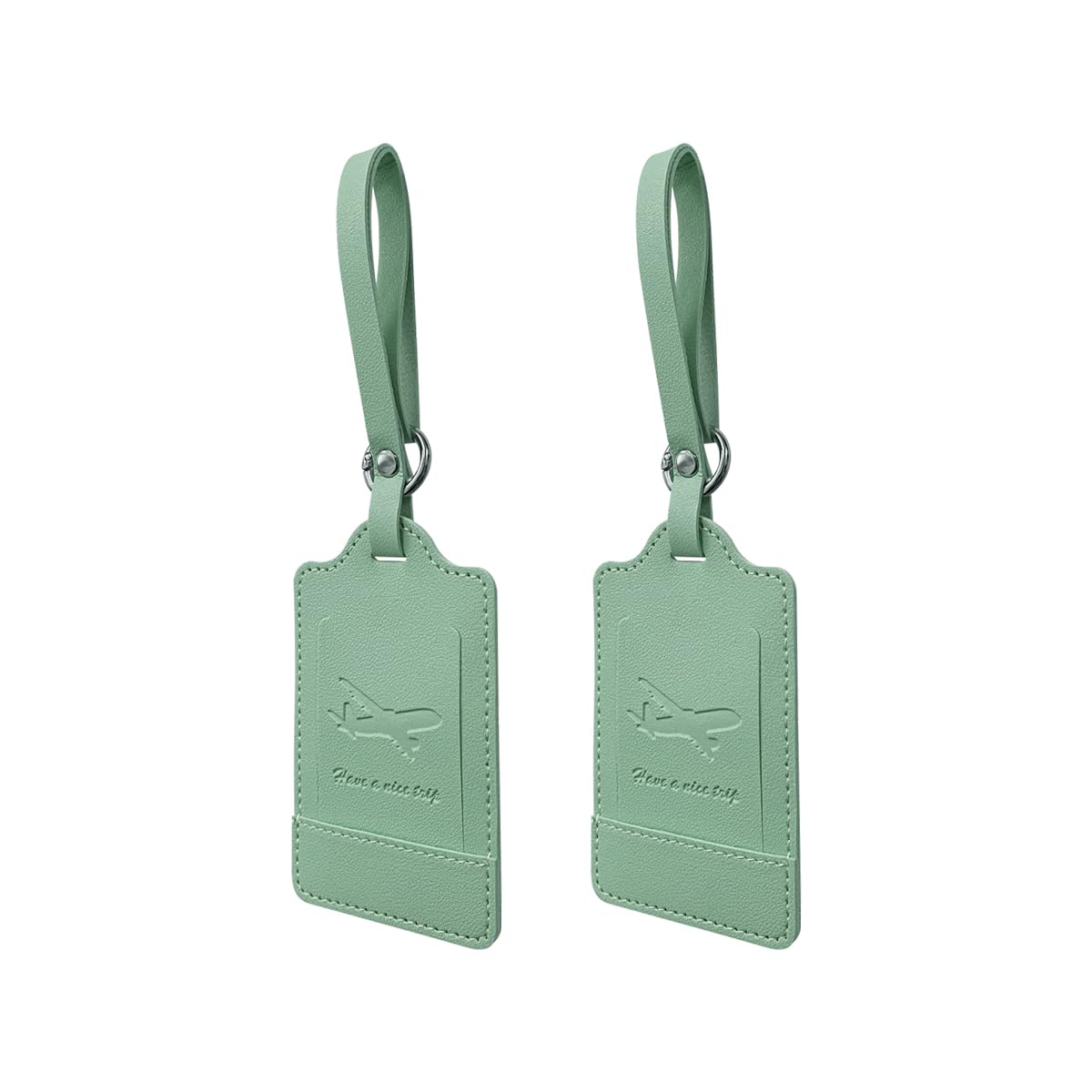 2 Pack Personalized PU Leather Luggage Tags with Cute Embroidery - Durable Travel Baggage ID Tags for Suitcases, Backpacks & Carry-Ons (Green) - Perfect Travel Accessories for Vacation, Business Trips & Gifts
