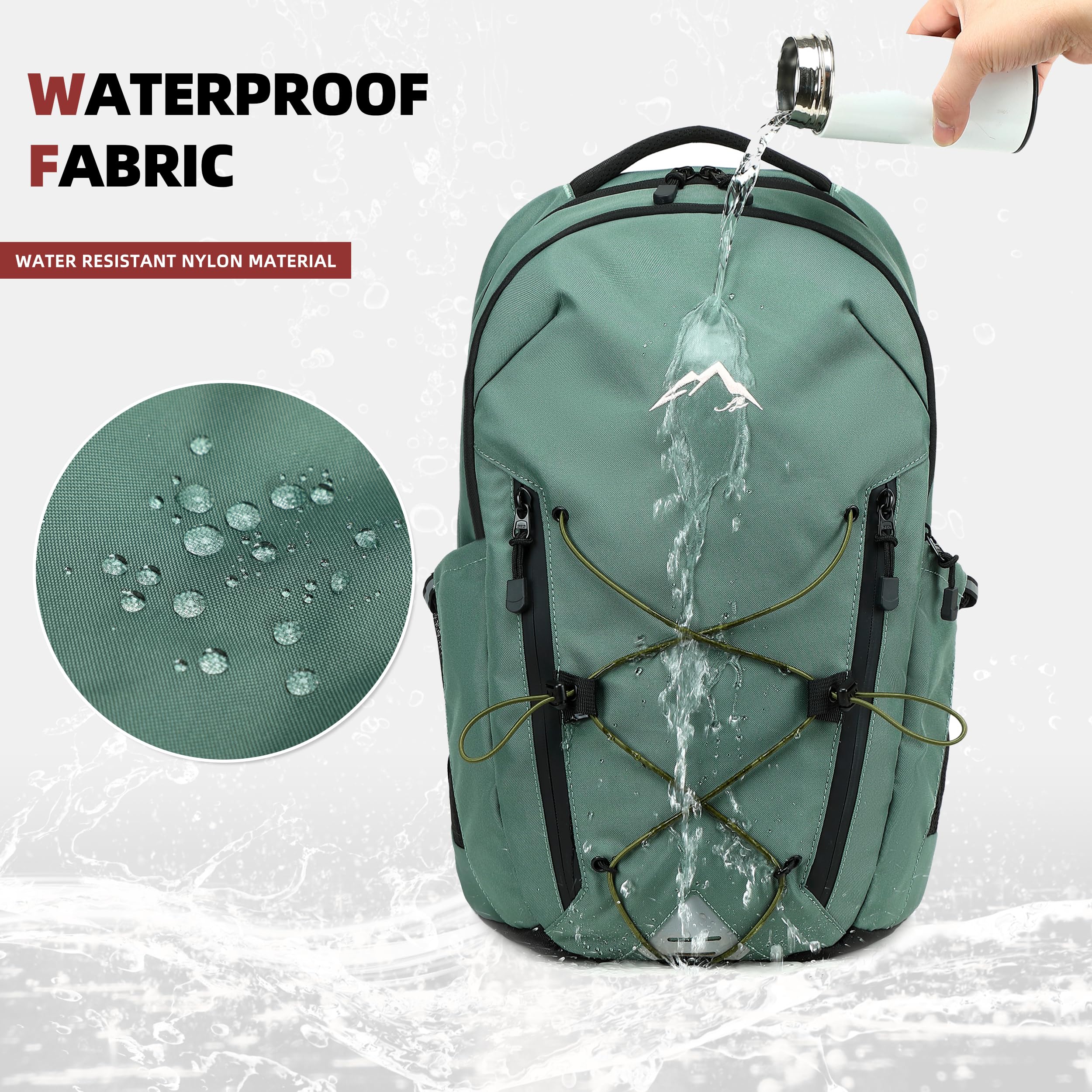 AO ALI VICTORY 15.6 Inch Laptop Backpack for Women & Men - Lightweight Water-Resistant College Bookbag, Travel Backpack for Hiking, Outdoor Sports & Daily Commute - Perfect for School, Work & Travel (Green)