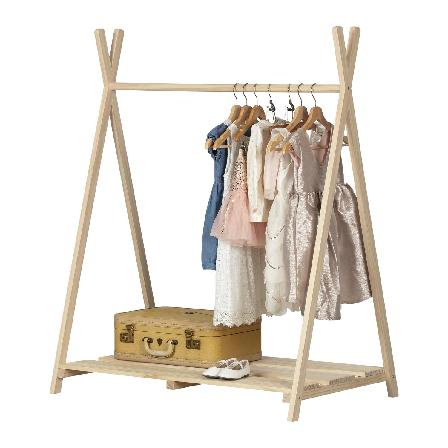 South Shore Sweedi Scandinavian Kids Clothes Rack - Natural Pine Wood, Space-Saving Nursery Organizer for Baby Clothes, Toys & Accessories - Perfect for Bedroom, Playroom & Daycare Storage