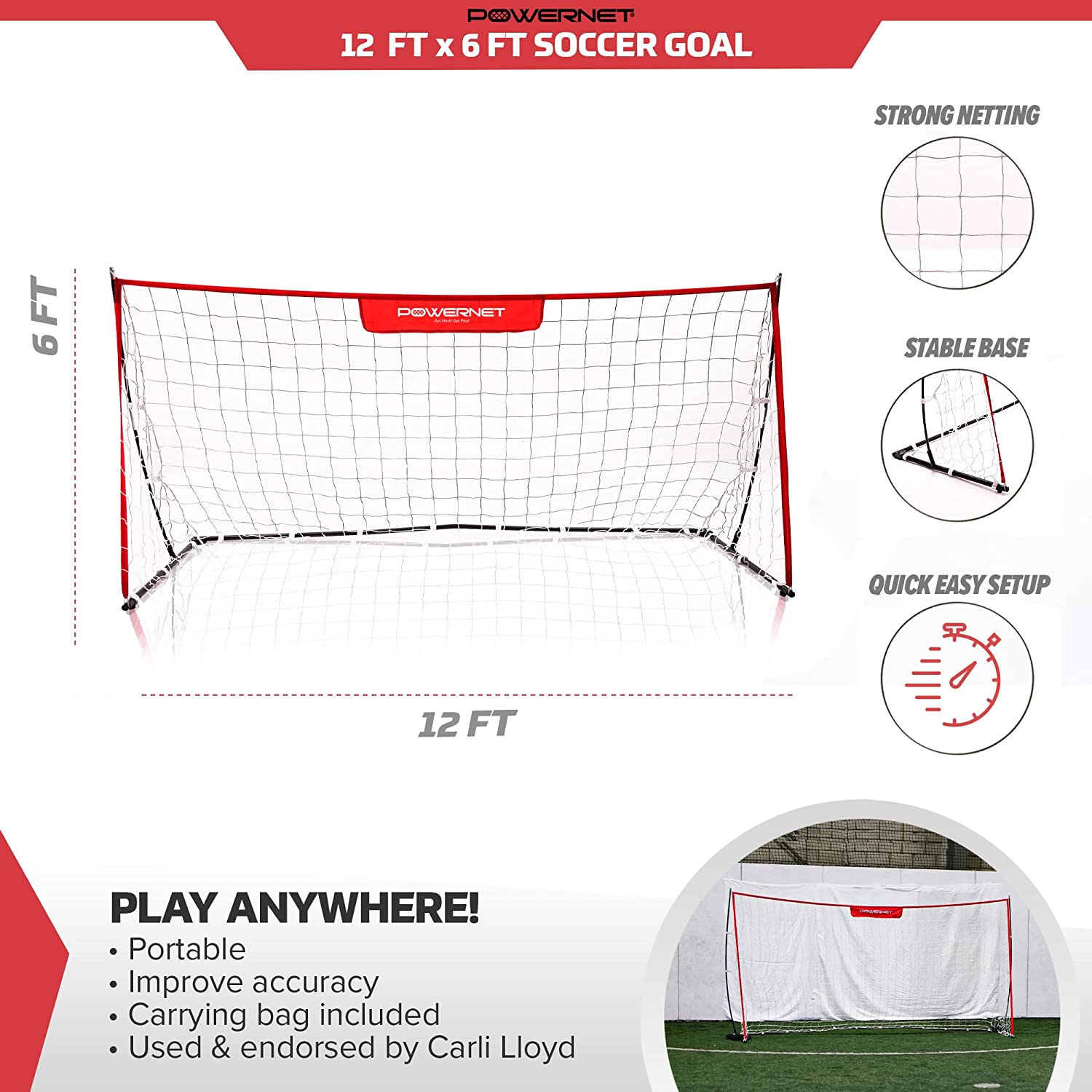 Lightweight Powernet Soccer Goals with Sandbags - 3 Sizes for Kids, Teens & Adults - Perfect for Backyard, Training & Practice Sessions