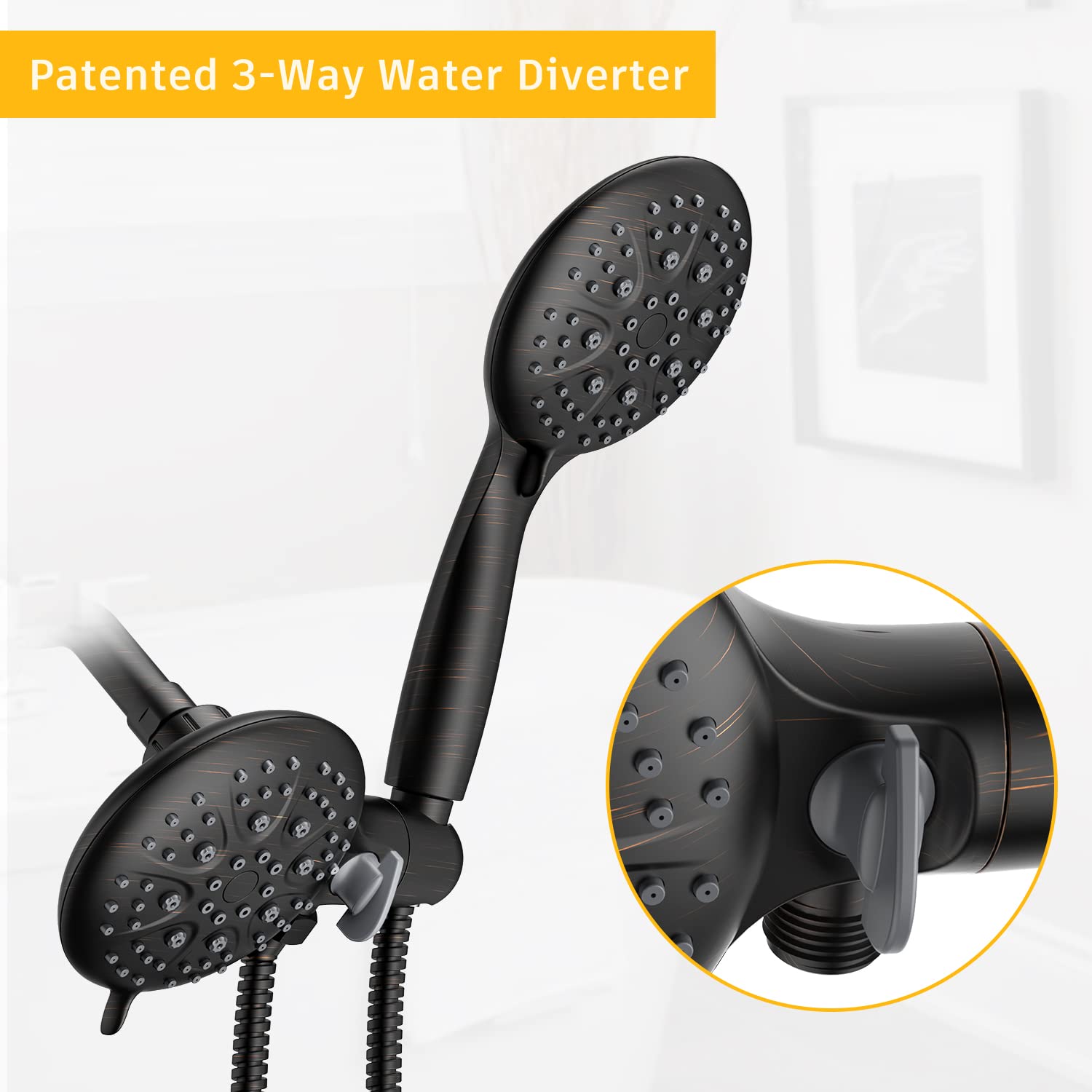 SunCleanse 3-Way Shower Head Combo with 35 Settings - Dual 2-in-1 Rainfall & Handheld Shower Head Set with 71