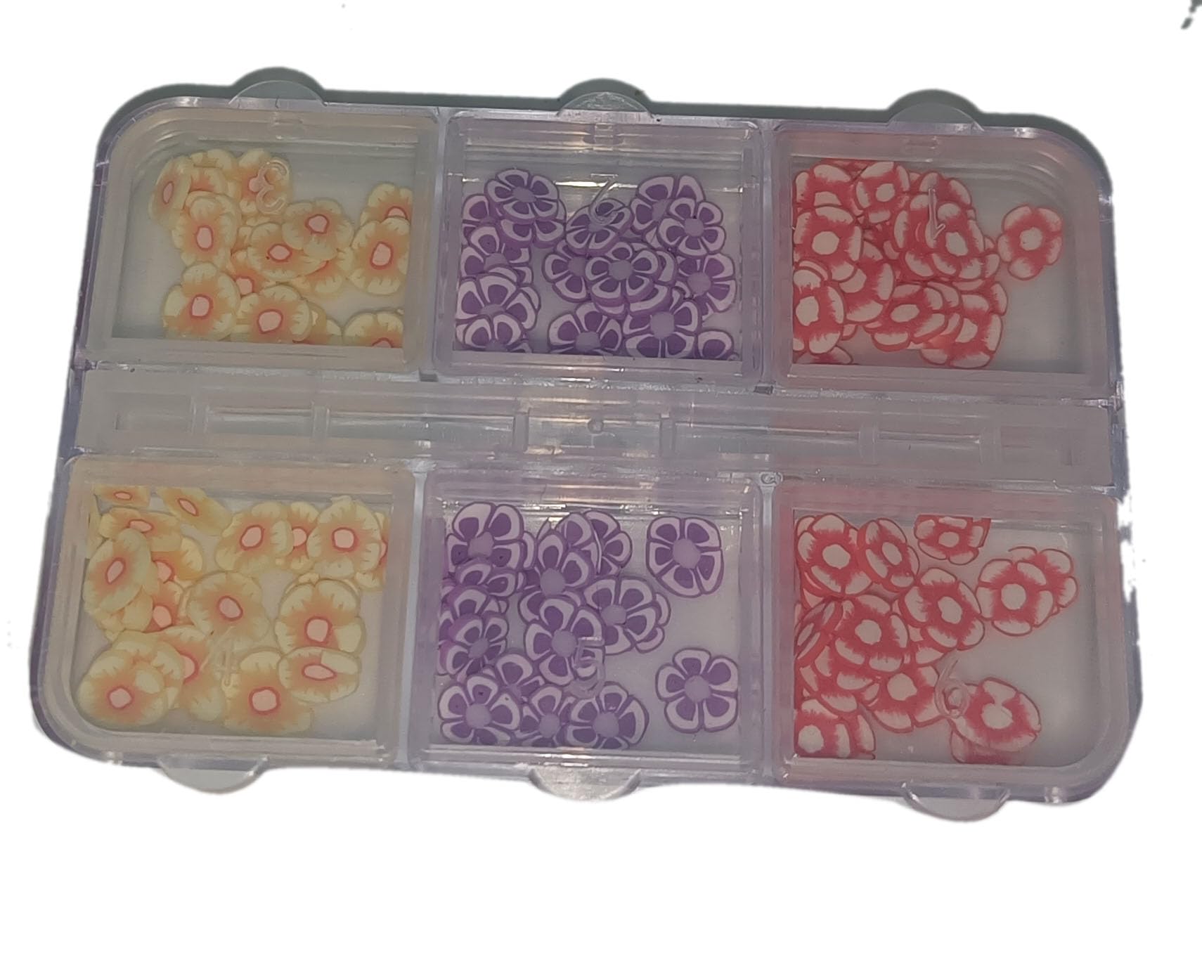 Colorful 6-Compartment 5mm Flower Nail Art Slices & Resin Charms for DIY Crafts - Perfect for Nail Art, Lip Gloss Making, Phone Decorations and Jewelry Making