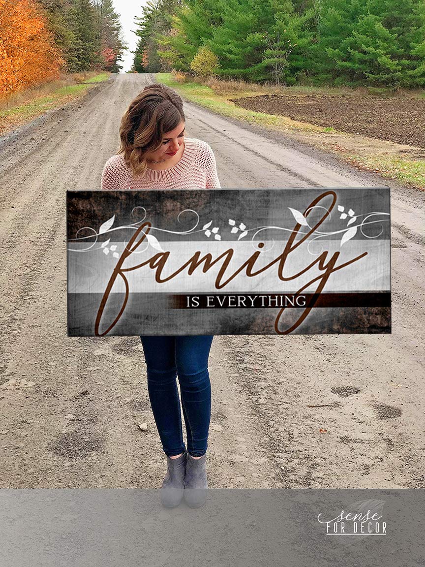 Family Is Everything Sign - Framed Wall Art Decor for Farmhouse, Living Room, Housewarming Gifts - Large Canvas Print (42x19 Inch, Brown) - Perfect for Home Decor & Family Room Wall Art