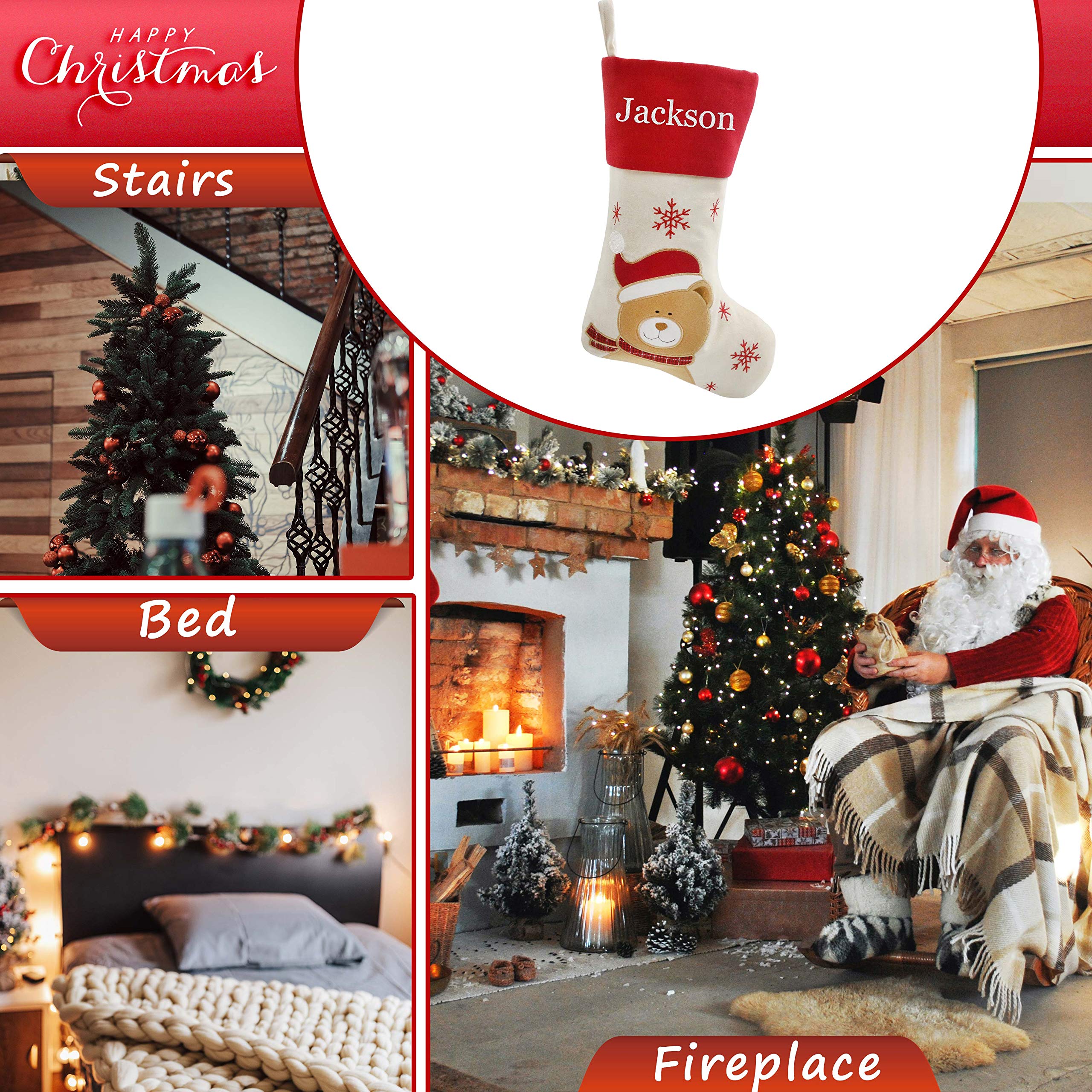 Personalized Christmas Stockings 18 Inch - Custom Embroidered Fireplace Hanging Stockings for Family Holiday Decorations - Perfect Christmas Gift for Home Decor (Style 28) - Ideal for Fireplace Mantel, Christmas Tree Decor & Festive Home Styling