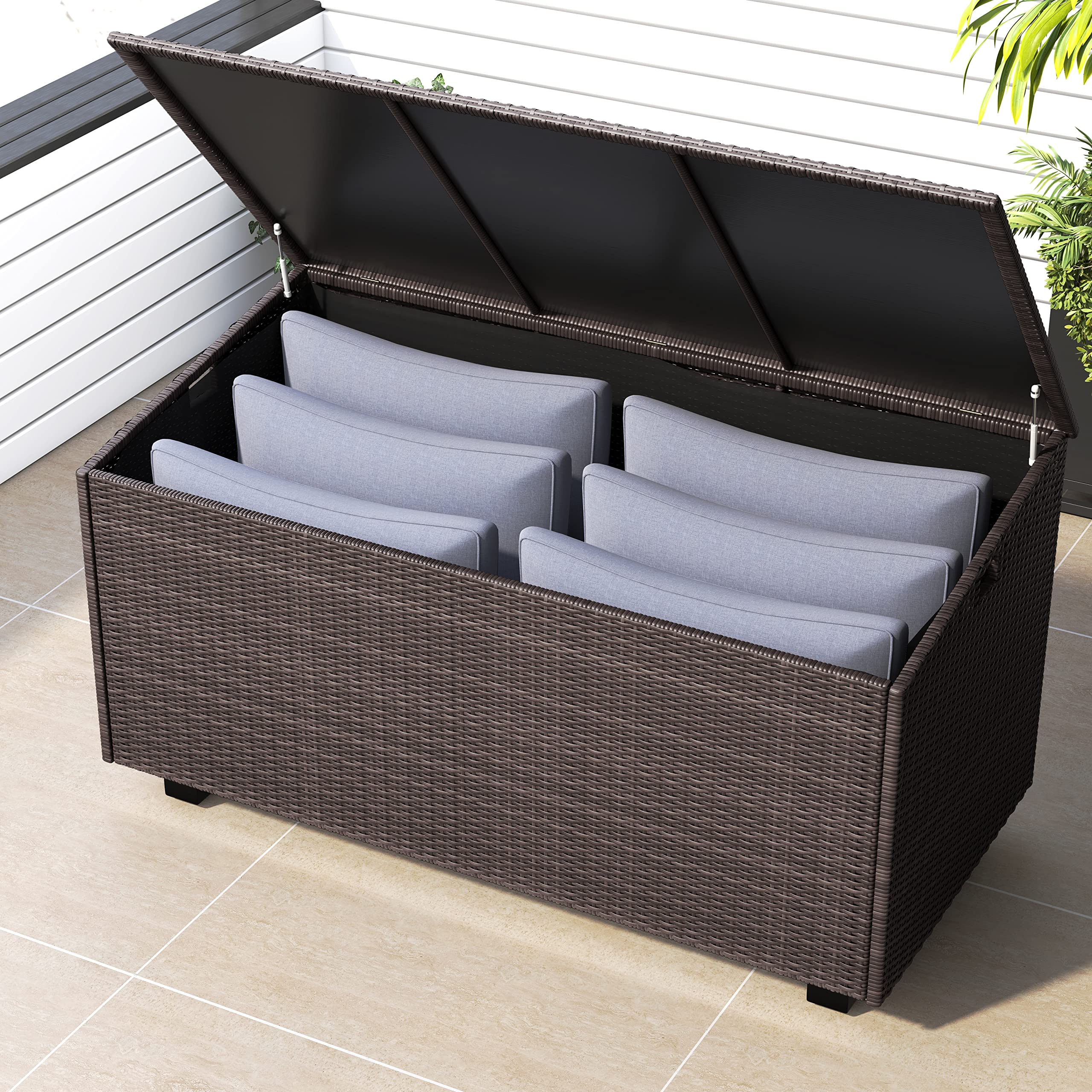 204-Gallon Outdoor Cushion Storage Box with Lattice Design - Waterproof Patio Furniture Cover for Pillows, Cushions & Pool Accessories - Perfect for Backyard, Deck & Garden Organization (Brown)