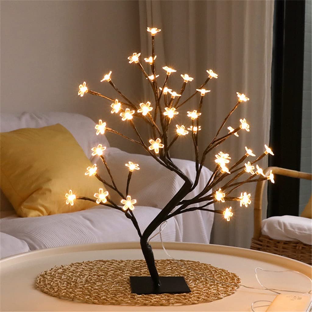LED Sakura Tree Desk Lamp - 35cm-40cm Decorative Night Light for Bedroom, Living Room & Wedding Decor - Warm White Nordic Style Table Lamp for Home Office, Nursery & Gift Giving