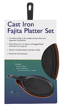 15-Piece Cast Iron Fajita Set with Wooden Serving Tray - Perfect for Sizzling Mexican Meals, Family Gatherings & Outdoor BBQs