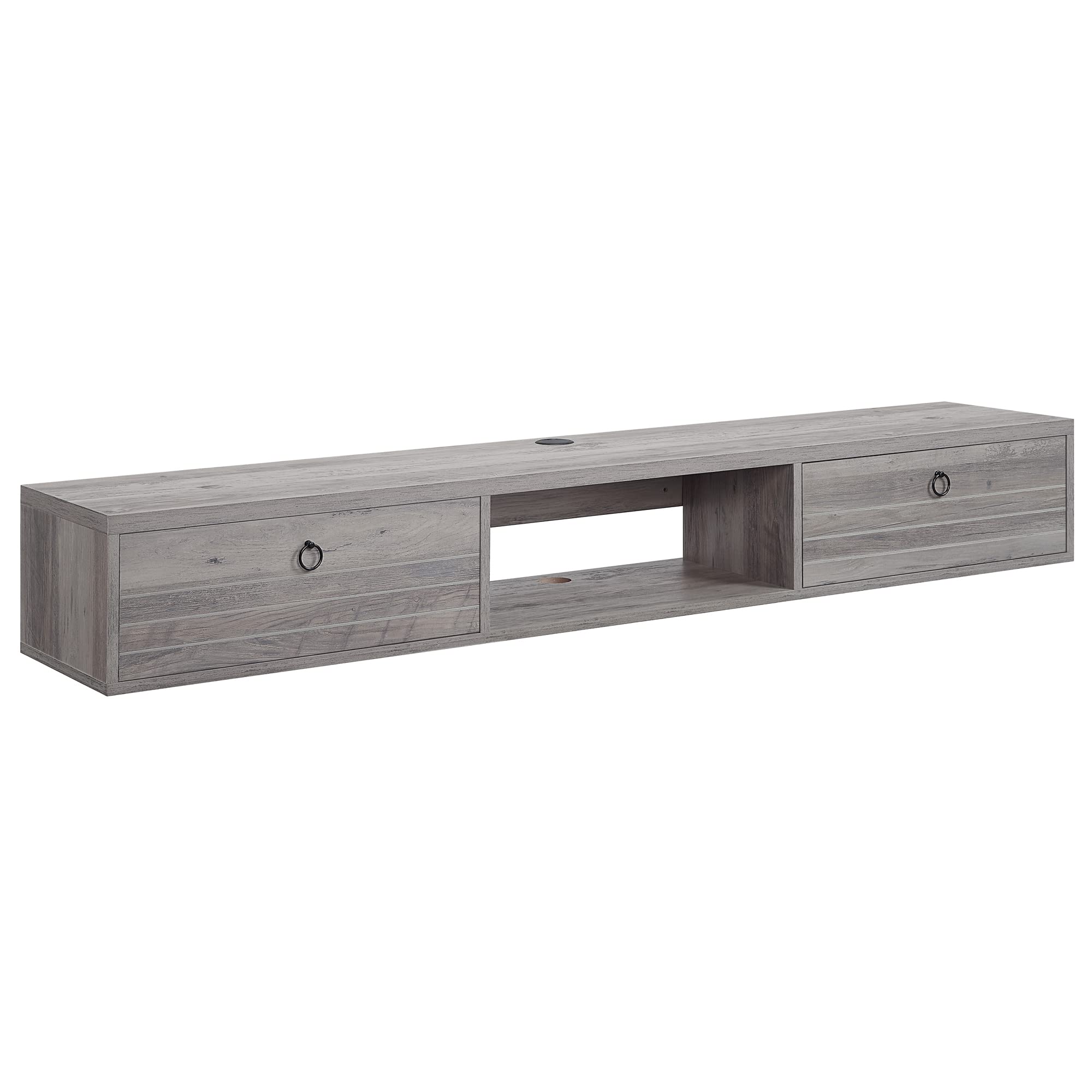 BELLEZE 63-Inch Modern Floating TV Stand Wall Mounted with Built-in Shelves & Storage Compartments - Contemporary Space-Saving Media Console Holds Up to 100lbs - Langston Gray Wash Finish for Living Room, Bedroom & Home Theater Setup