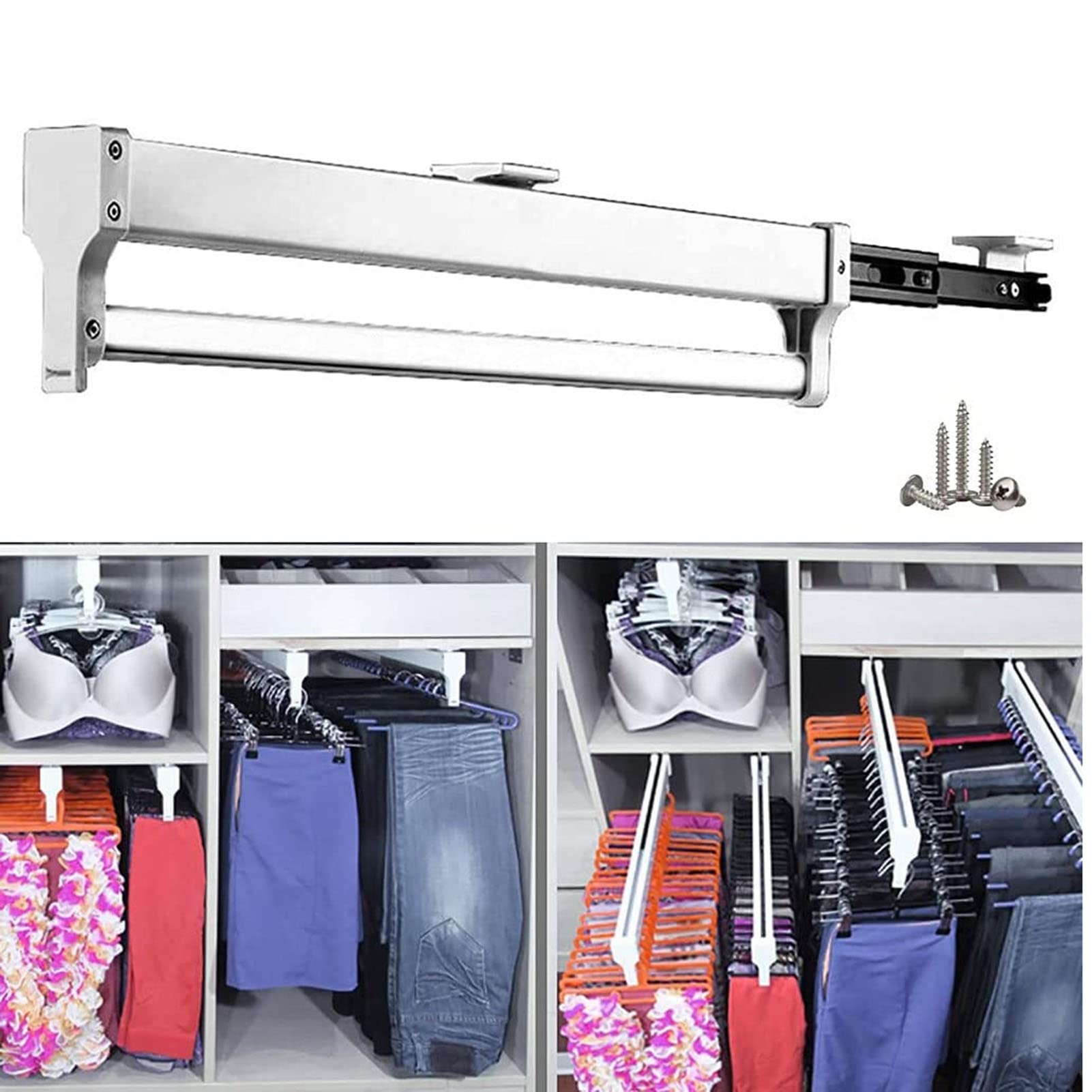 Extendable Closet Rod - 30-60cm Pull Out Clothes Hanger Rail for Wardrobe Organization | Space-Saving Closet Storage Solution for Bedroom, Closet & Laundry Room