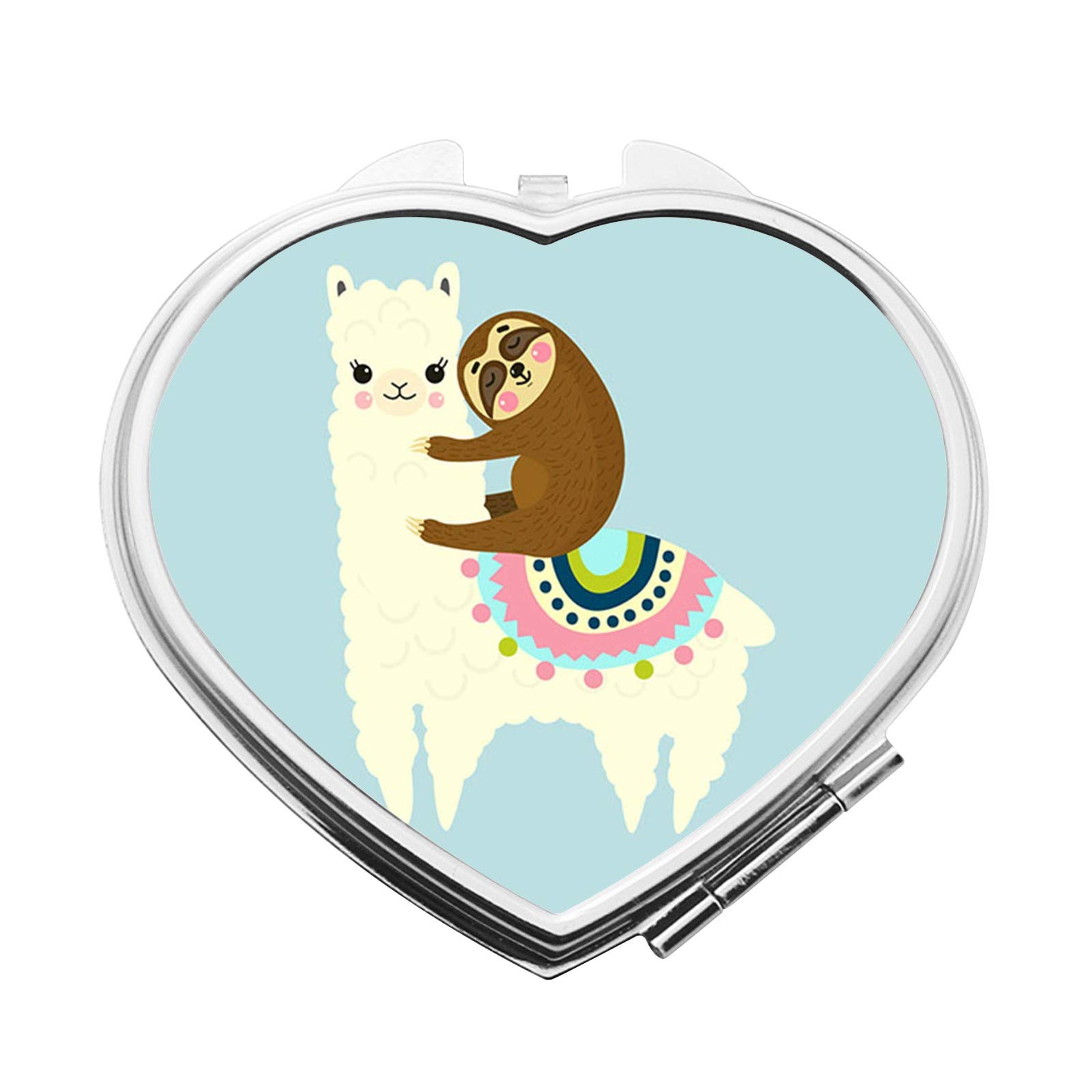 Diidmo Alpaca Sloth Makeup Mirror - Portable Travel Vanity Mirror with 2-Sided Magnification, Ultra-Slim Compact Design, Handheld Pocket Mirror for Women & Girls (Silvery) - Perfect for Travel, Home Makeup, and Gifts
