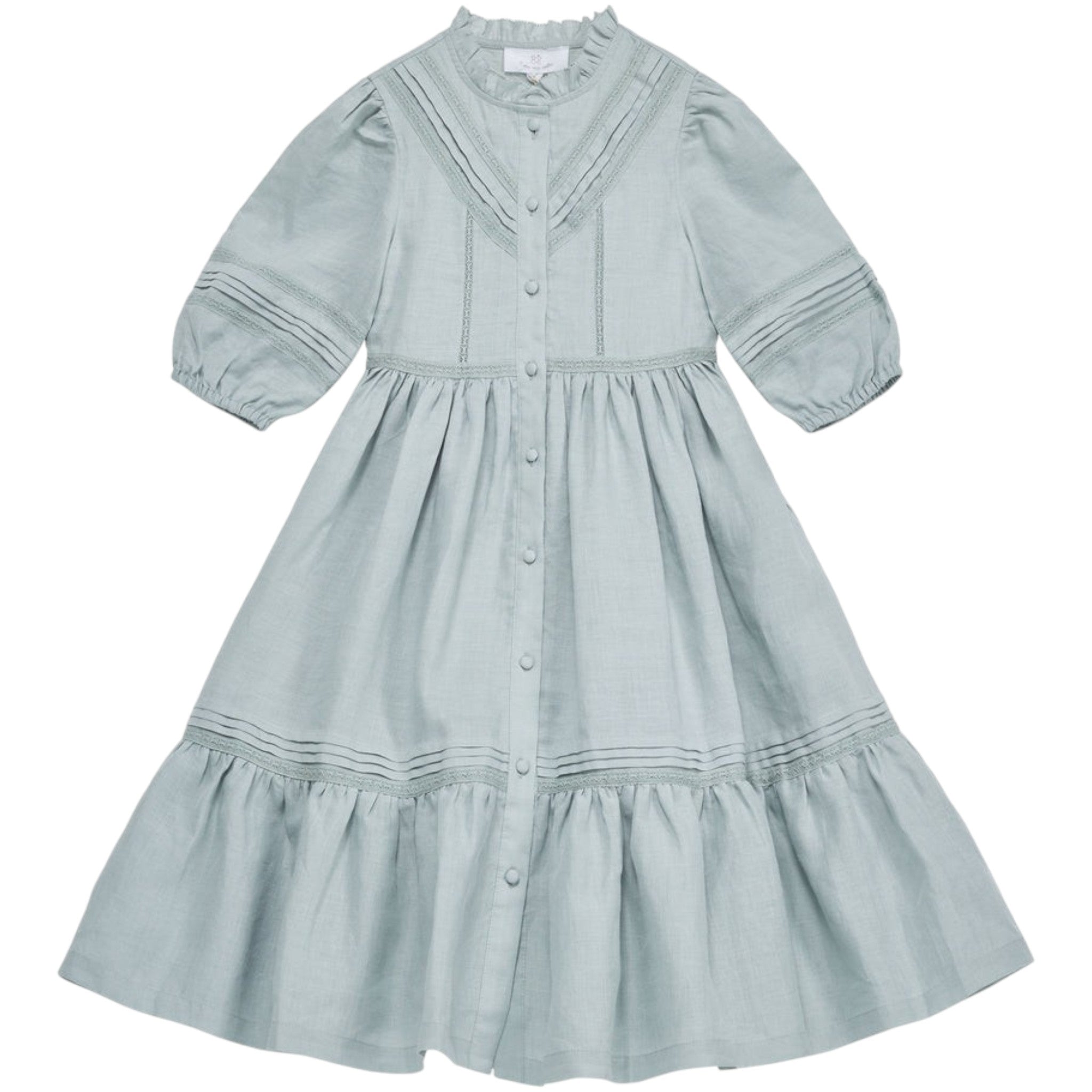 C'era Una Volta Women's Madelaine Dress in Celadon Green - Elegant Flowy Midi Dress for Weddings, Parties & Special Occasions