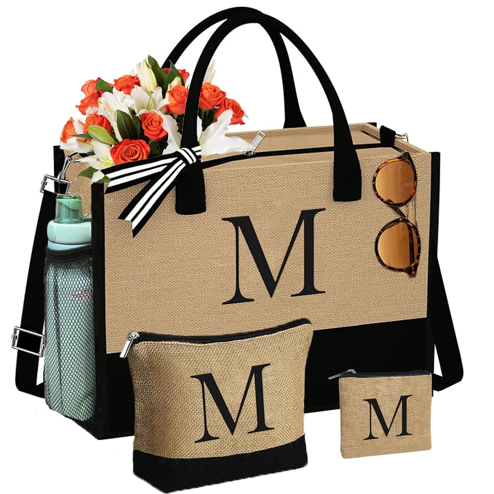 Personalized Monogrammed Tote Bags for Women - 3-Piece Set, Custom Birthday Gifts, Unique Present for Her | Perfect for Work, Travel, Shopping & Beach Outings