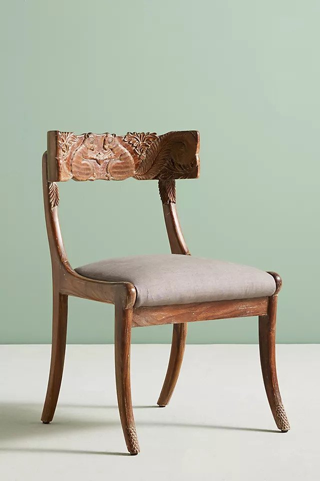 Hand Carved Fable Wooden Dining Chair - Solid Wood Indian Furniture for Home, Restaurant & Cafe Decor | Traditional Handcrafted Design