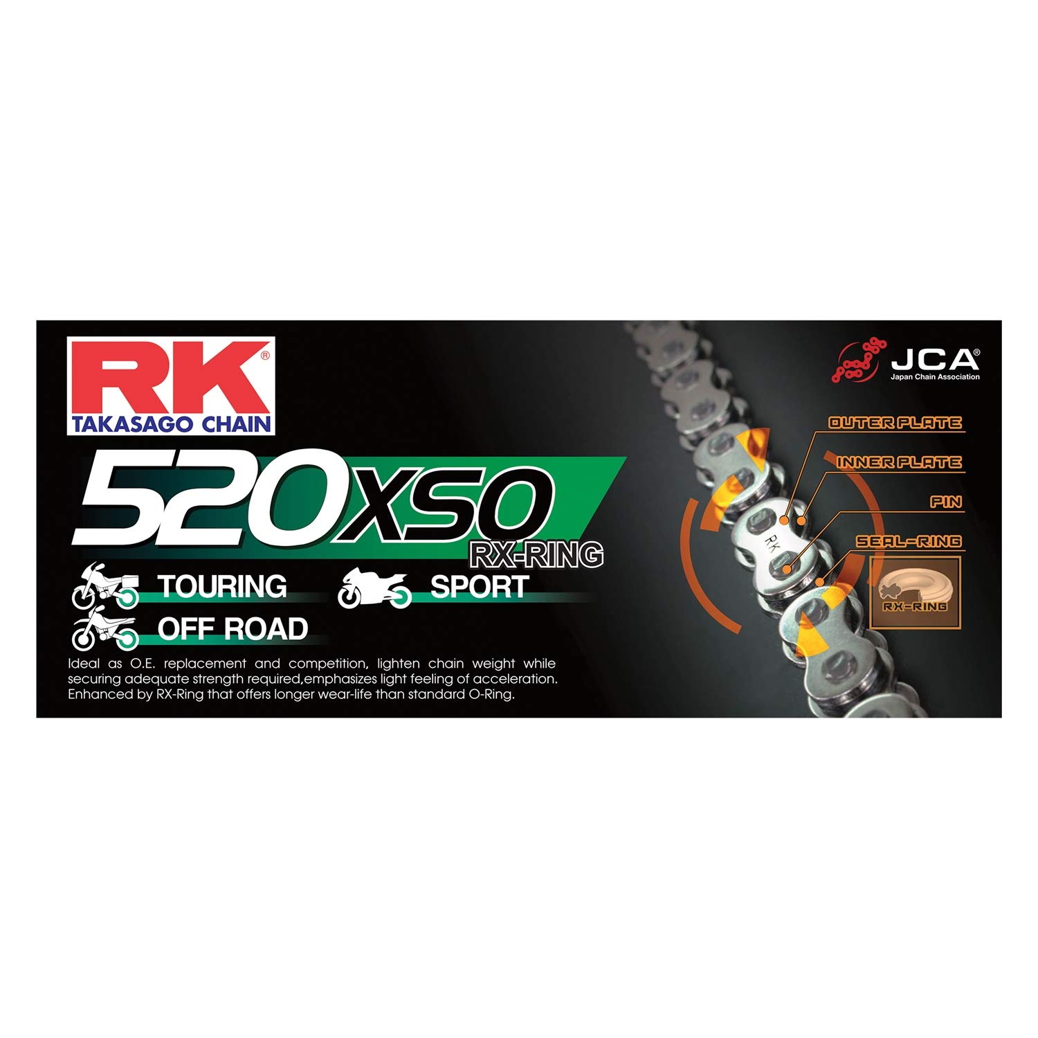 RK EXCEL 520XSO X-Ring Chain - High-Performance Motorcycle Chain for Road & Off-Road Bikes | Durable O-Ring Replacement for Smooth Riding Experience