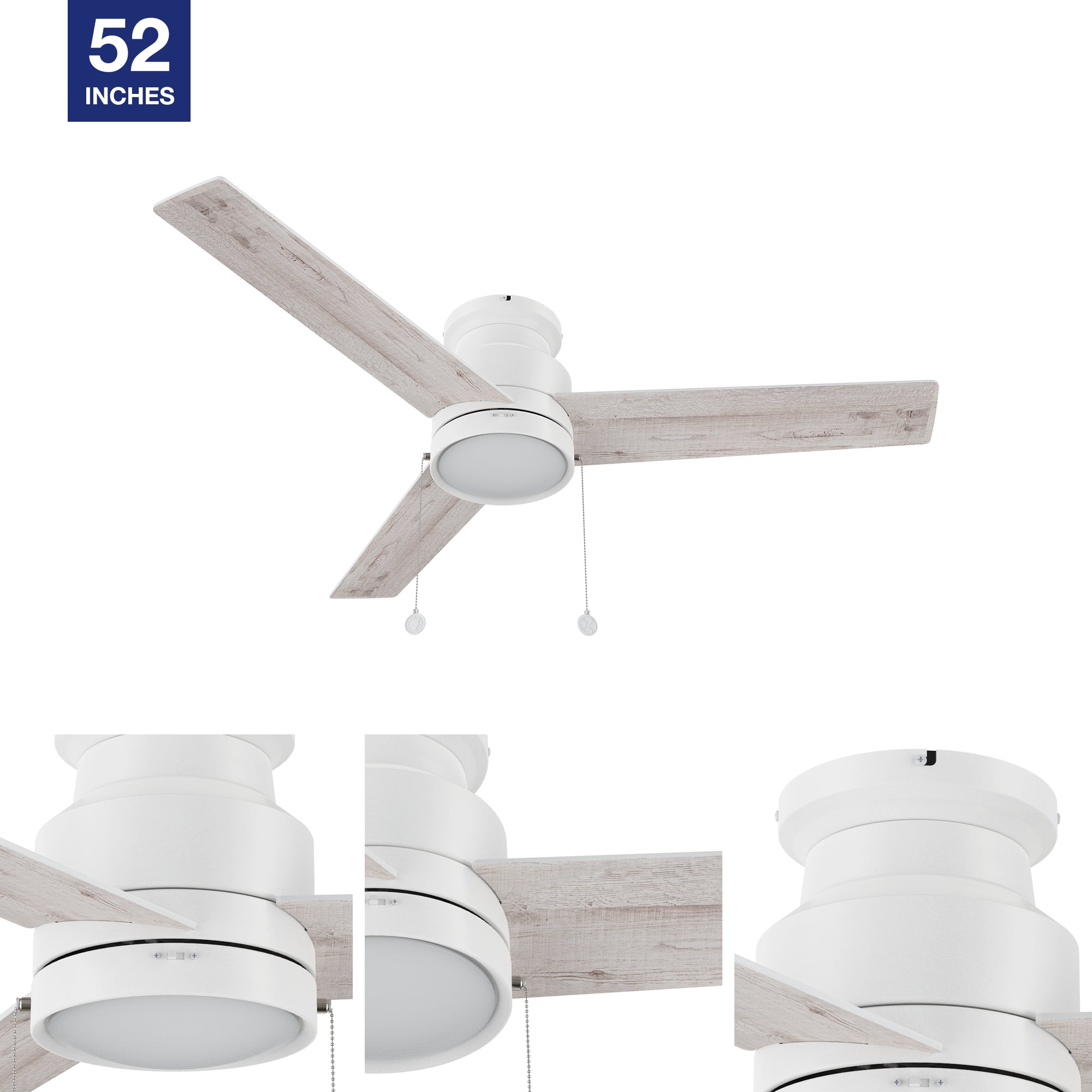 52 Inch Low Profile Ceiling Fan with LED Light and Remote Control - Modern Flush Mount Indoor Ceiling Fan for Bedroom, Living Room, and Office