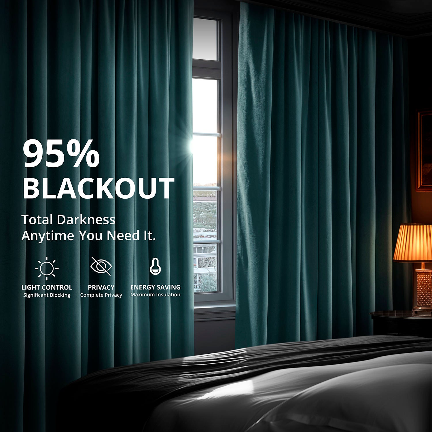 Everglade Teal Extra Wide Blackout Curtains for Bedroom - Soundproof Thermal Insulated Velvet Drapes for Living Room & Nursery - 100% Room Darkening Window Treatments