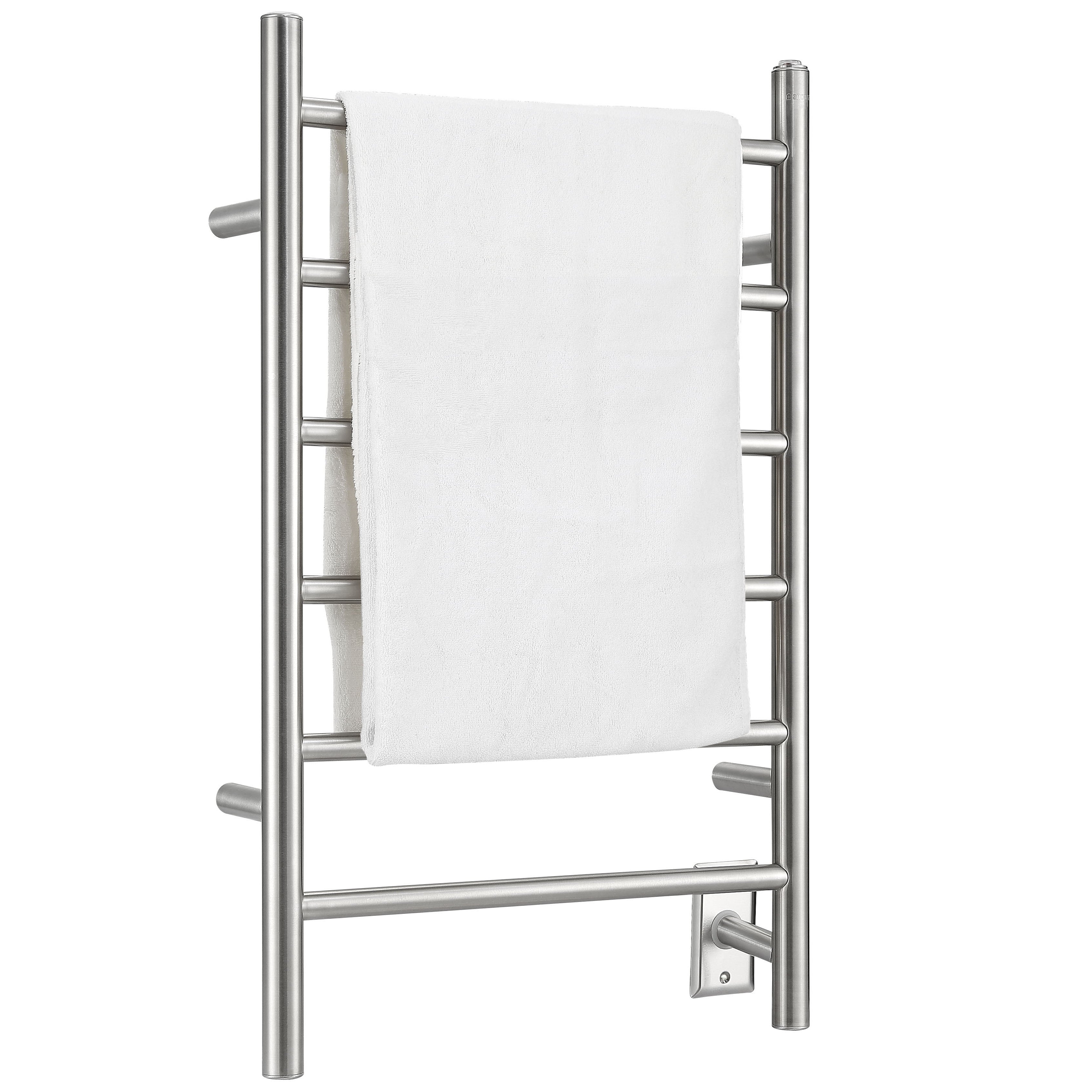 Premium 6-Bar Hardwired & Plug-In Towel Warmer - Brushed Stainless Steel - Fast Heating Bathroom Luxury for Spa, Hotel & Home Use