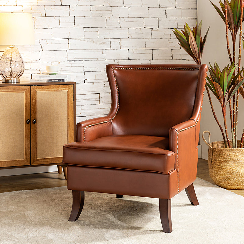 Mid Century Modern Vegan Leather Accent Armchair - Aurelia Stylish Lounge Chair for Living Room, Office & Reading Nook