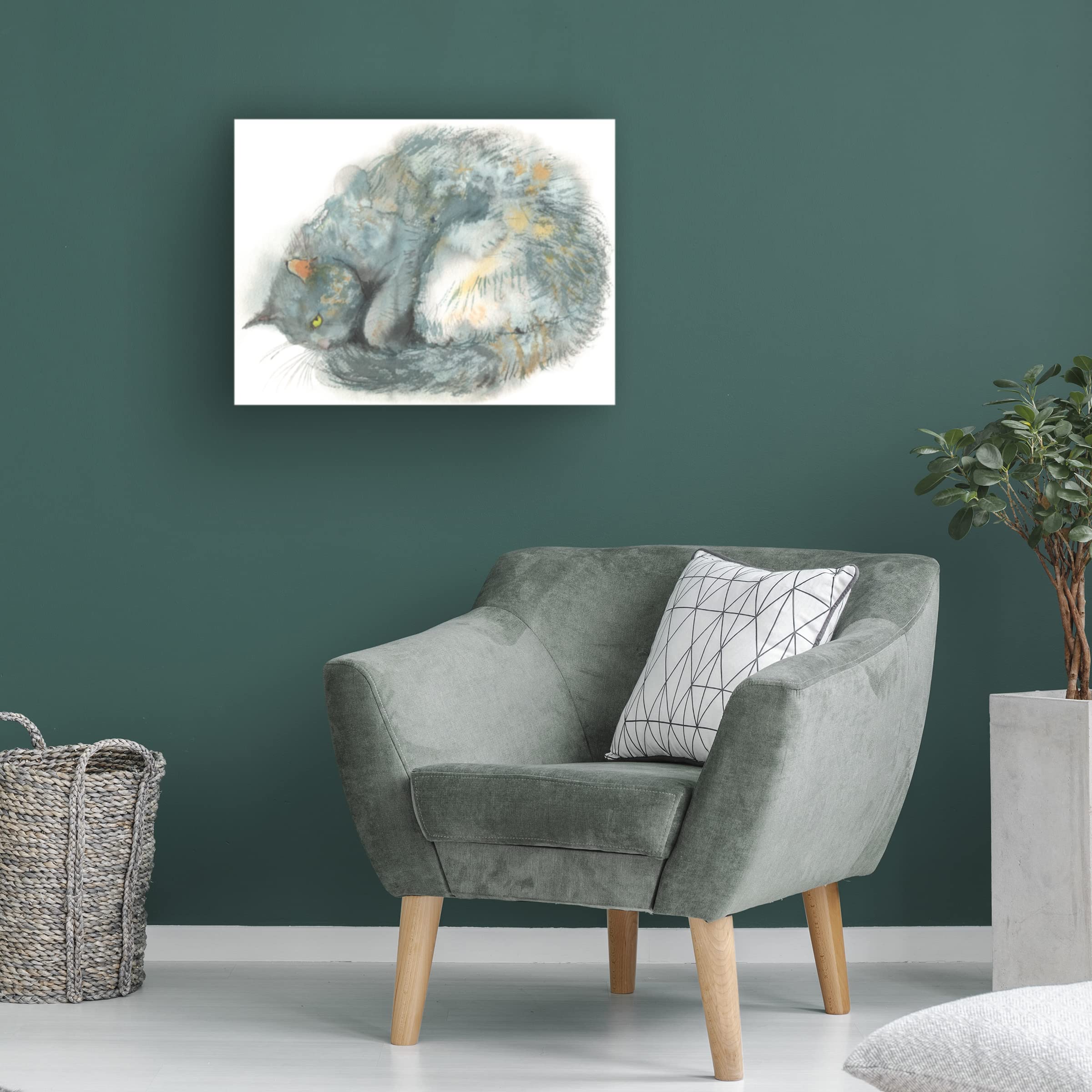 Trademark Fine Art 'Smart Cat' Canvas Art by Elena Bolgova - Hand-Painted Feline Wall Decor for Living Room, Bedroom & Office