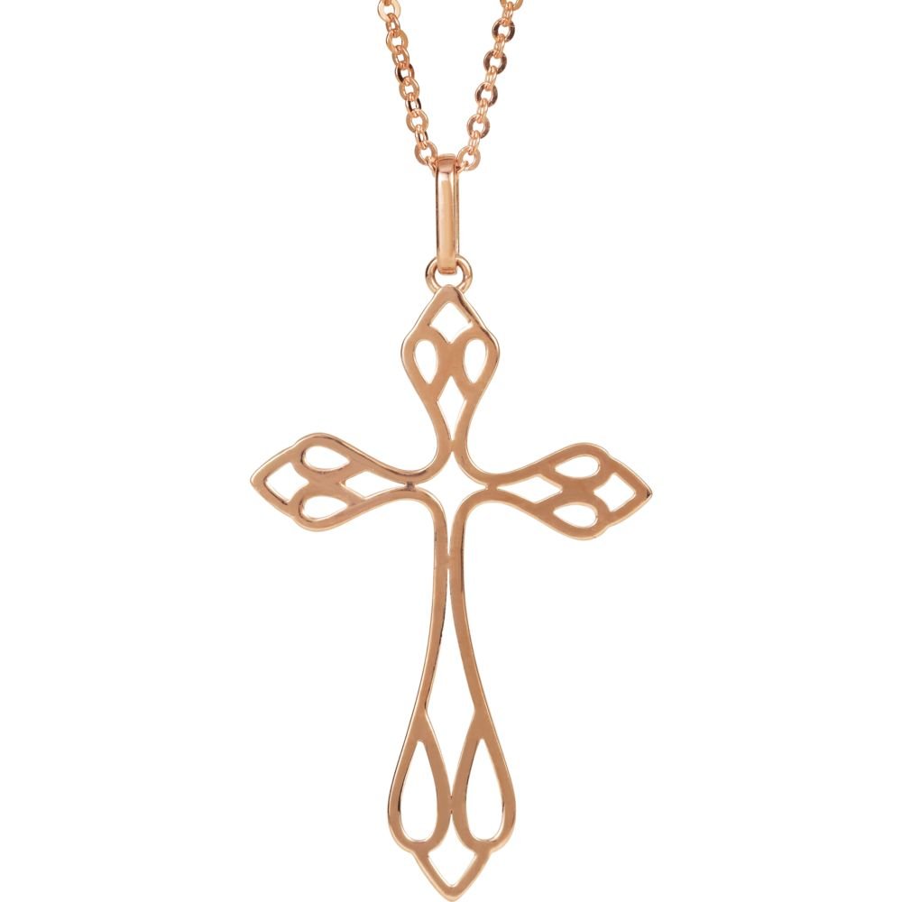 Dazzlingrock Collection Women's Rose Gold Cross Necklace - Elegant Religious Jewelry for Everyday Wear, Gifts & Special Occasions