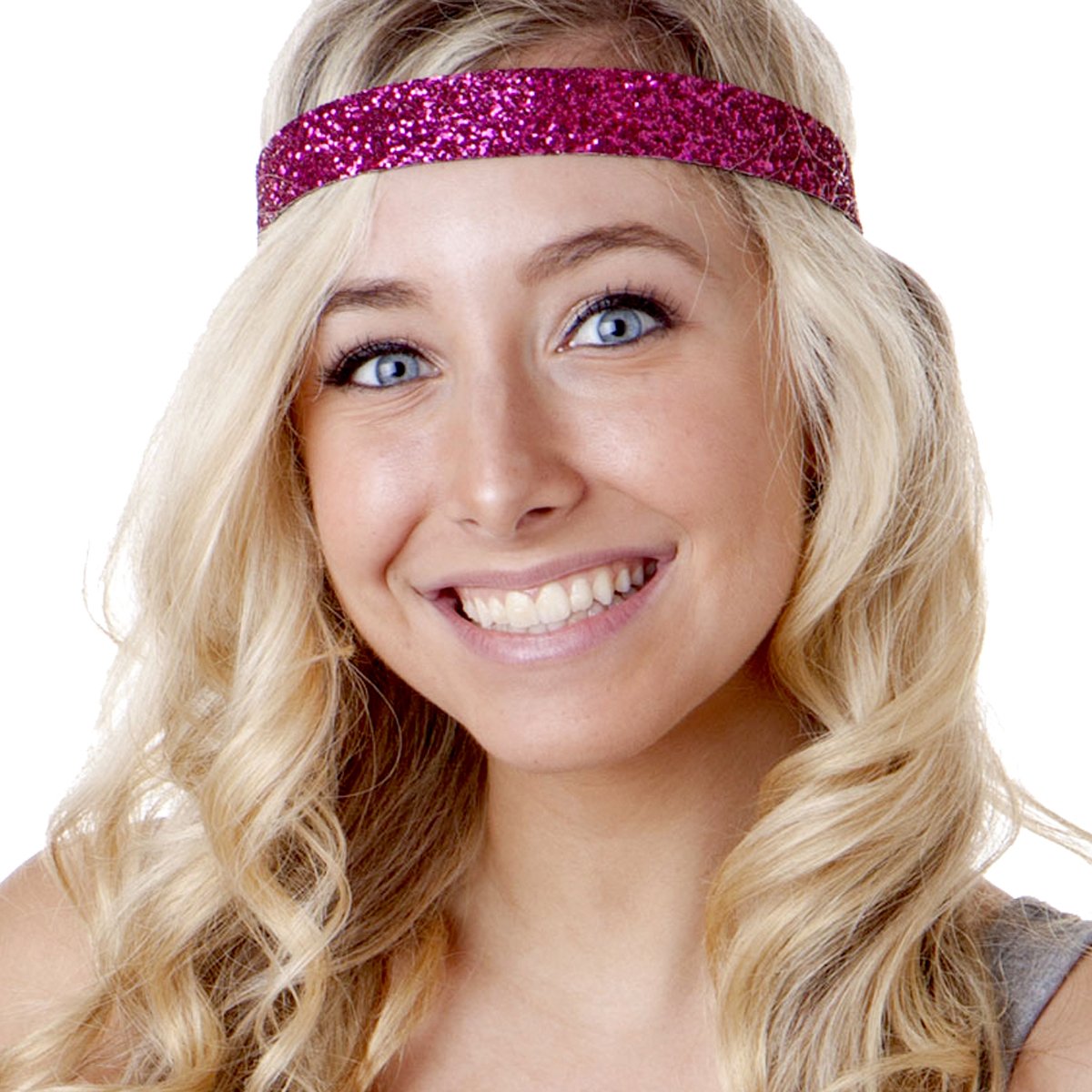 Sparkly Bling Adjustable No-Slip Headbands for Women, Girls & Teens - Petite Size, Mixed 3 Pack (Hot Pink Glitter) - Perfect for Sports, Workouts, School & Everyday Fashion