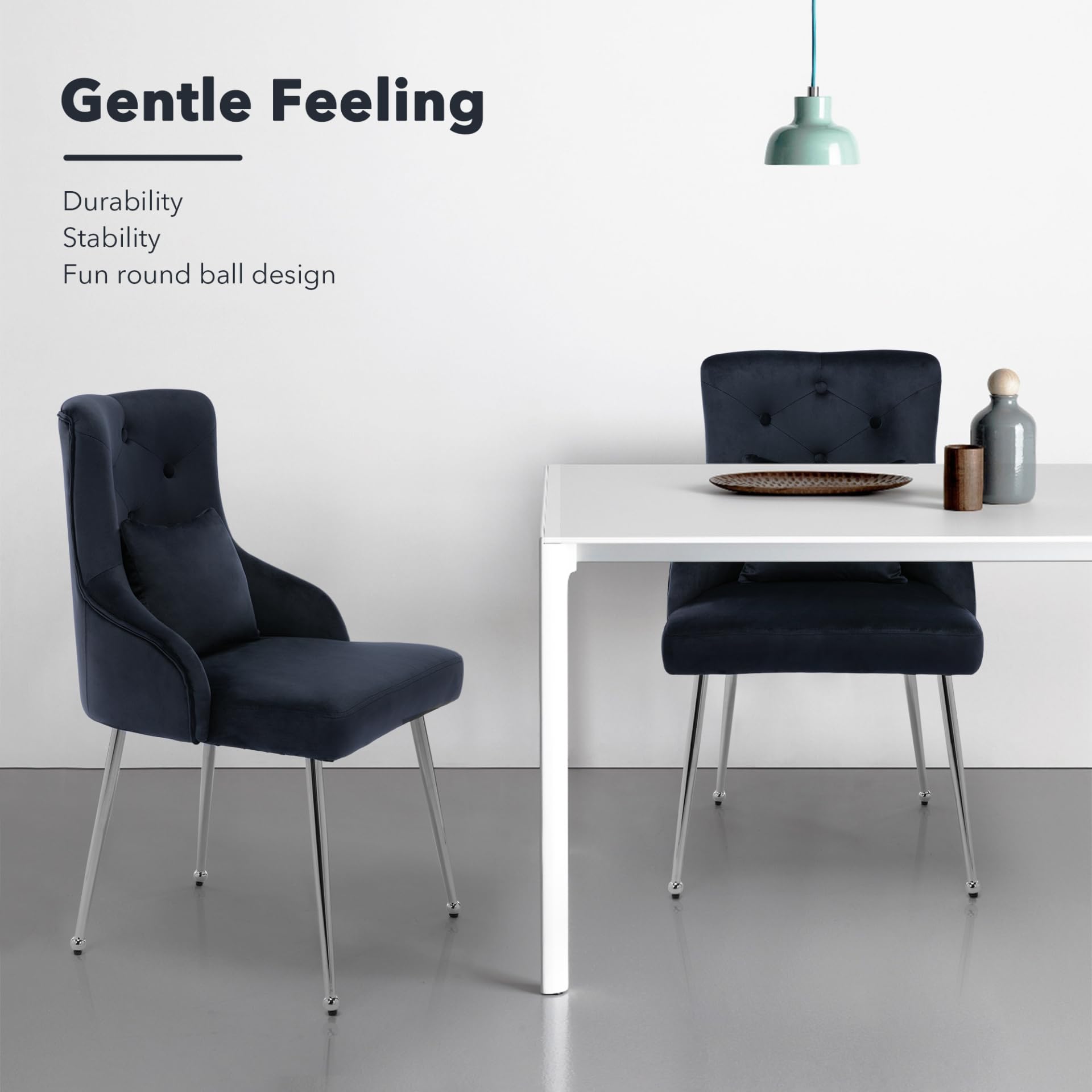 Luxury Velvet Dining Chair - Navy Blue Upholstered Vanity Chair with Tufted Back & Sturdy Metal Legs for Bedroom, Dining Room, or Dressing Area