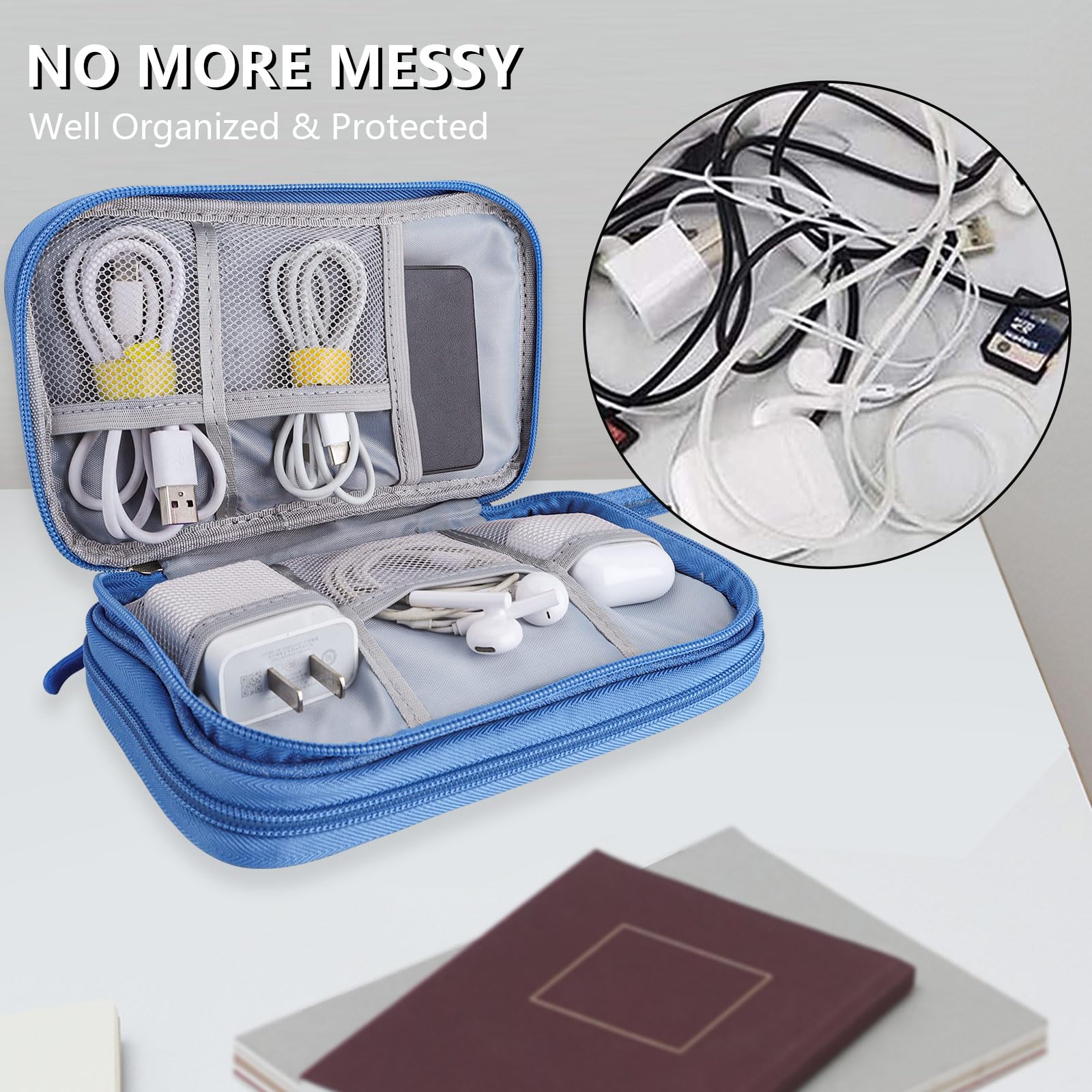 Teskyer Waterproof Travel Organizer Bag for Electronics & Cables - 8.5 x 5 Inch Sky Blue Travel Accessories | Perfect for Men & Women | Ideal for Business Trips, Vacations & Daily Commute