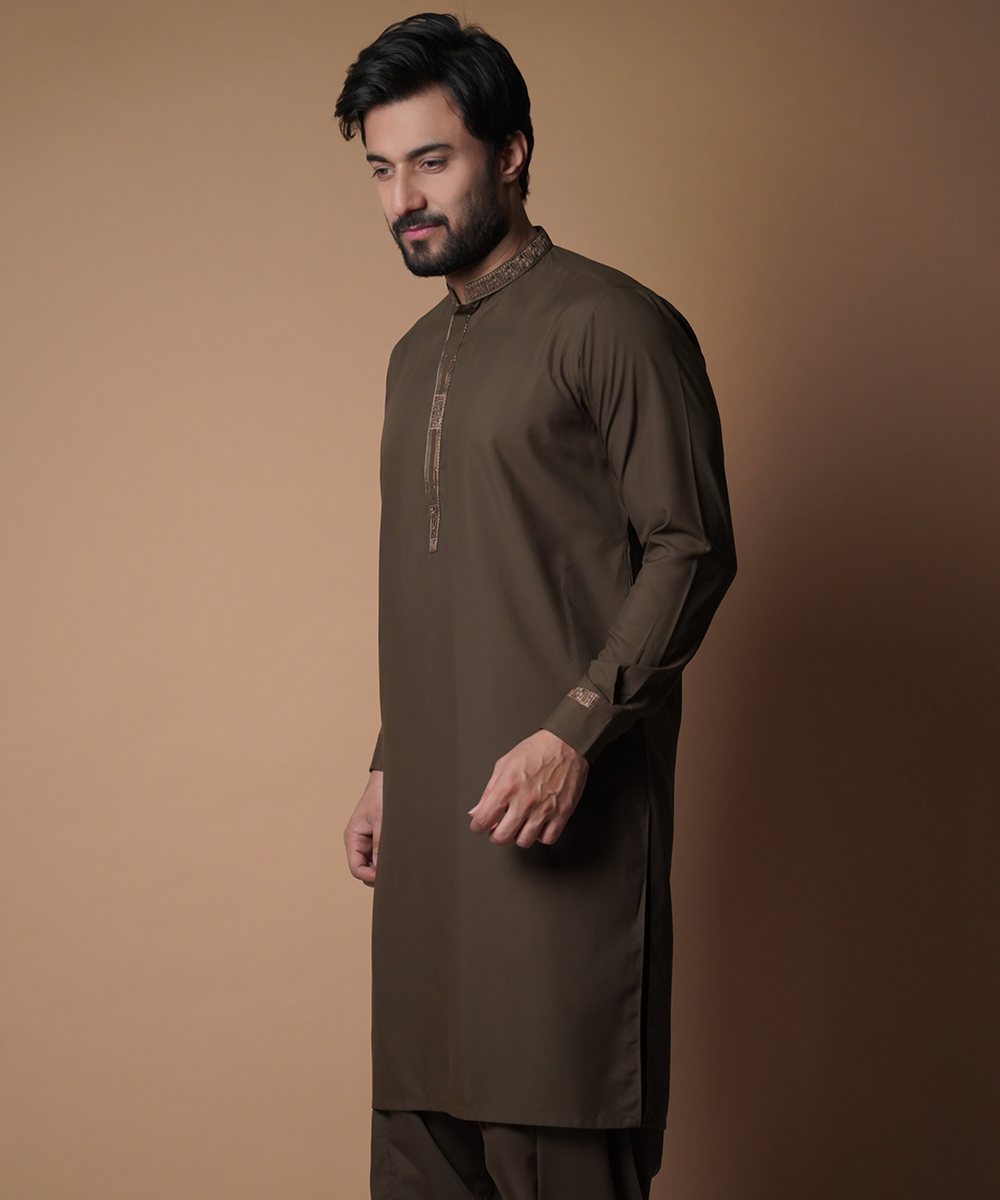 Stylish Dark Brown Shalwar Kameez for Men - Traditional Pakistani Outfit for Weddings & Festivals - Perfect for Eid Celebrations & Cultural Events