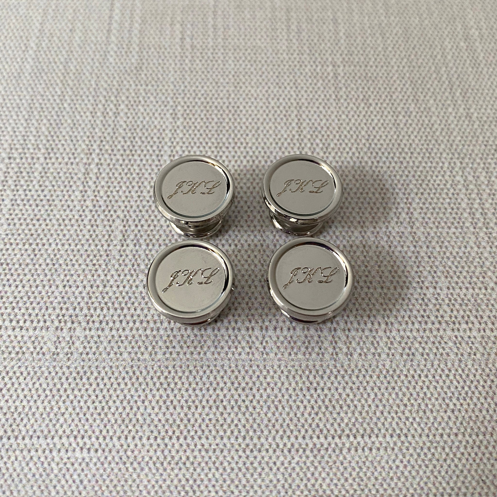 Silver Plated Polished Round Rimmed Shirt Studs for Men - Elegant Formal Dress Shirt Buttons for Weddings & Business Attire
