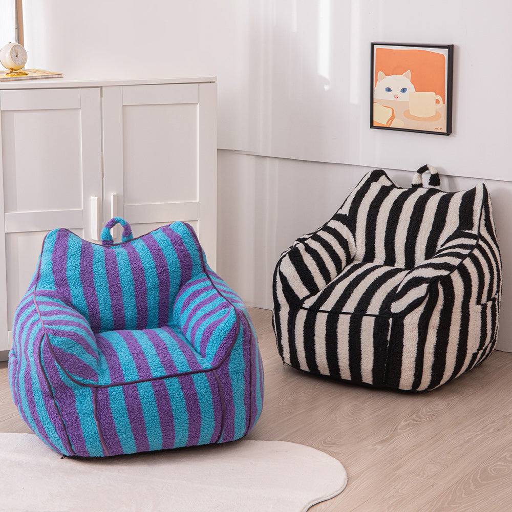 MAXYOYO Sherpa Kids Bean Bag Chair - Soft & Cozy Bean Bag Couch with Decorative Edges for Boys & Girls, Perfect for Bedroom, Playroom or Reading Nook (Stripe Blue)