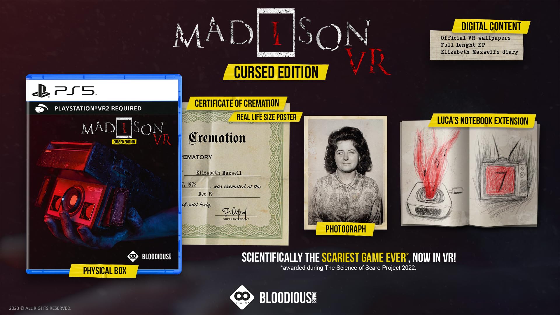 Madison VR Cursed Edition for PS5 - Virtual Reality Headset with 3D Audio & Motion Tracking | Perfect for Horror Games, Action Adventures & Immersive Gaming Experience