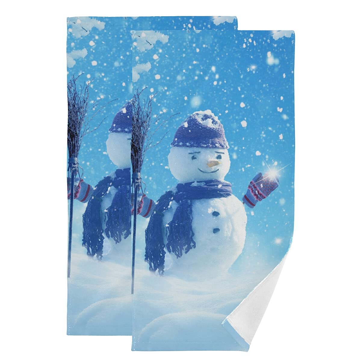 Snowman Christmas Cotton Towels - Set of 2 Absorbent Hand Towels for Bathroom, Gym & Guest Use