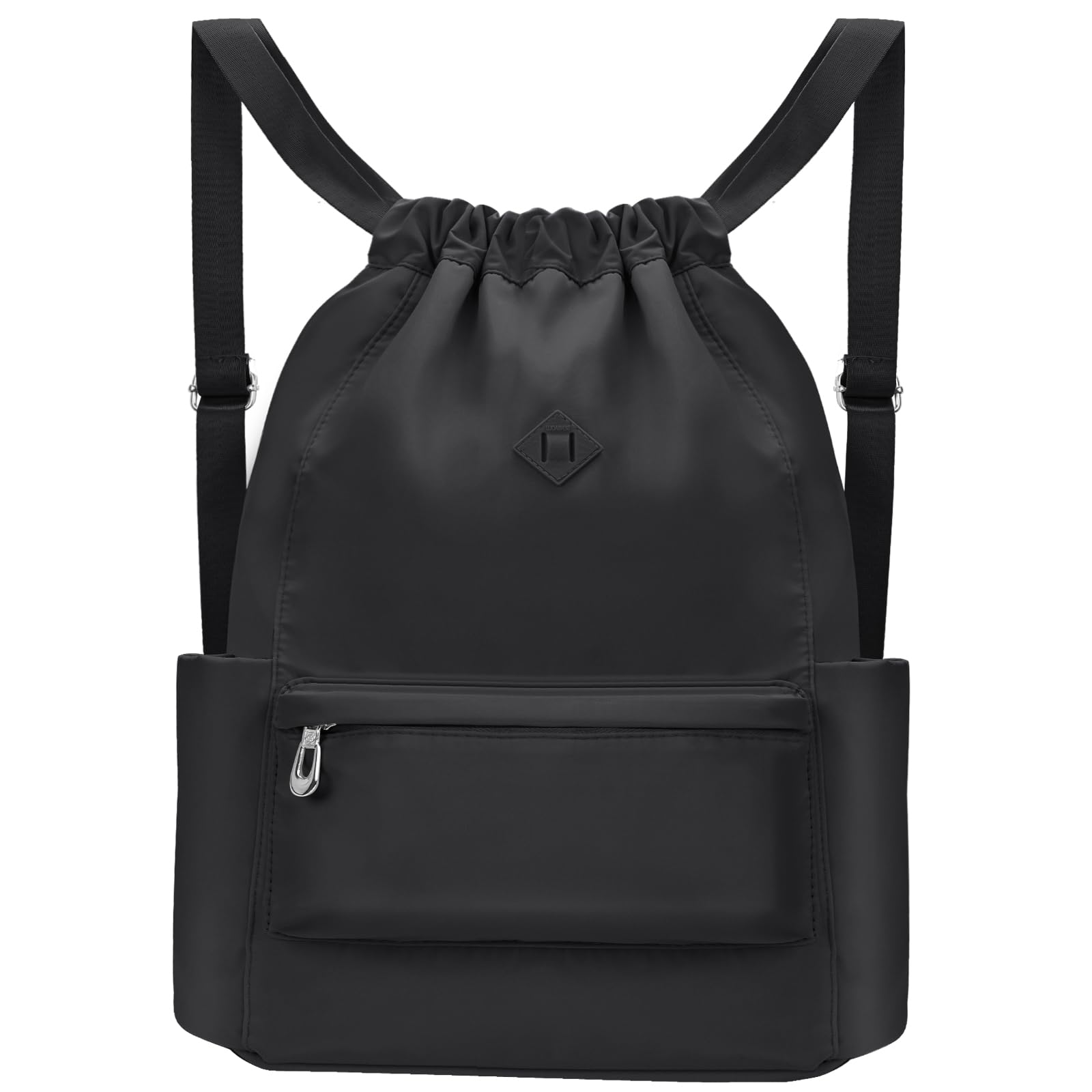 Water-Resistant Drawstring Backpack with Wet Pocket - Gym, Beach & Swim Bag for Men & Women (Pure Black) - Perfect for Workouts, Travel & Outdoor Activities