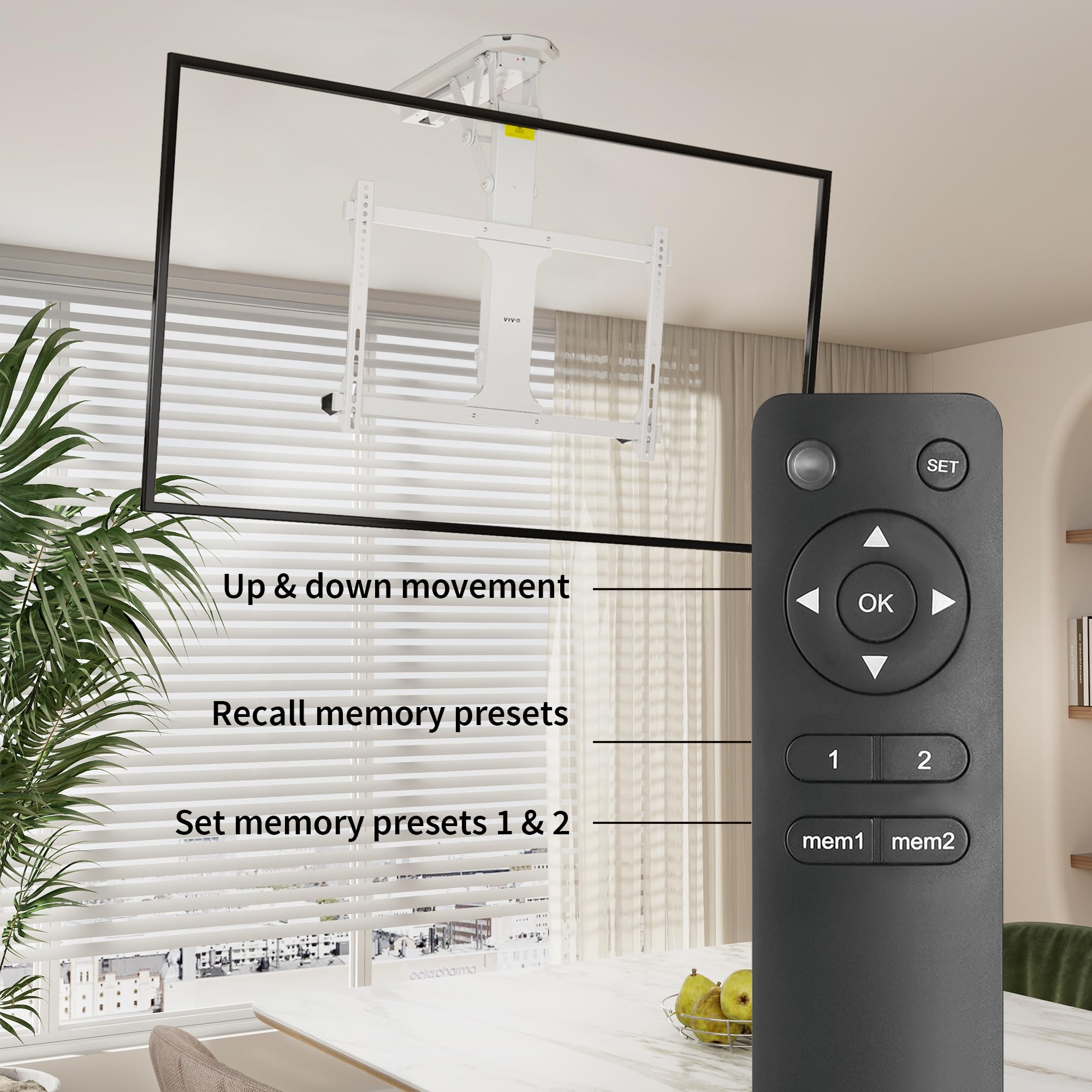 VIVO Electric Ceiling TV Mount for 32-70 Inch Screens, Motorized Flip Down Pitched Roof VESA Bracket, Heavy Duty Adjustable TV Bracket for Home Theater, Living Room, Bedroom, Basement - White (MOUNT-E-FD70W)