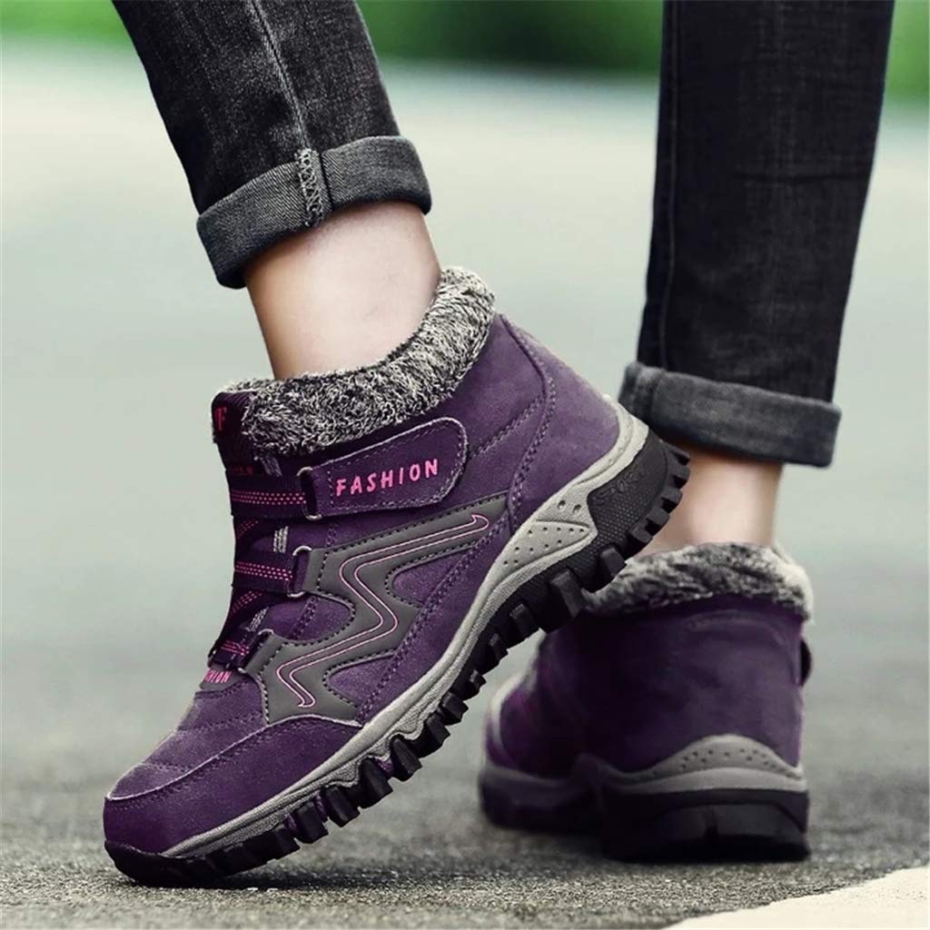 Nobrandd Women's Winter Thermal Faux Fur Lined Leather Platform High Top Boots - Purple, Warm Snow Boots for Cold Weather, Fashionable Winter Shoes for Women, Perfect for Outdoor Activities, Snow Days and Casual Wear