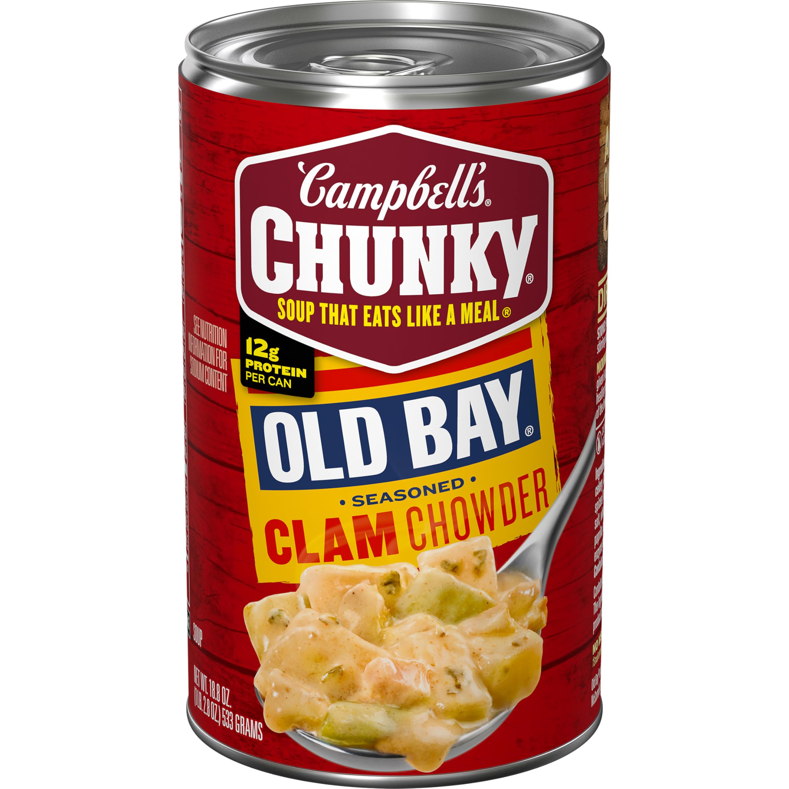 Campbell's Chunky Soup - Old Bay Seasoned Clam Chowder, 18.8 oz Can (Pack of 6) | Hearty Seafood Soup for Lunch, Dinner & Quick Meals | Shelf-Stable Pantry Essential for Camping & Emergency Preparedness
