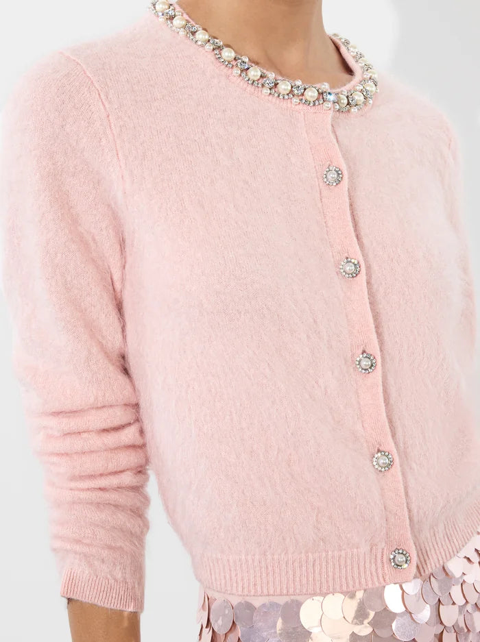 Dollie Embellished Cardigan with Pearl Details in Blush Pink - Perfect for Casual Outings and Special Occasions