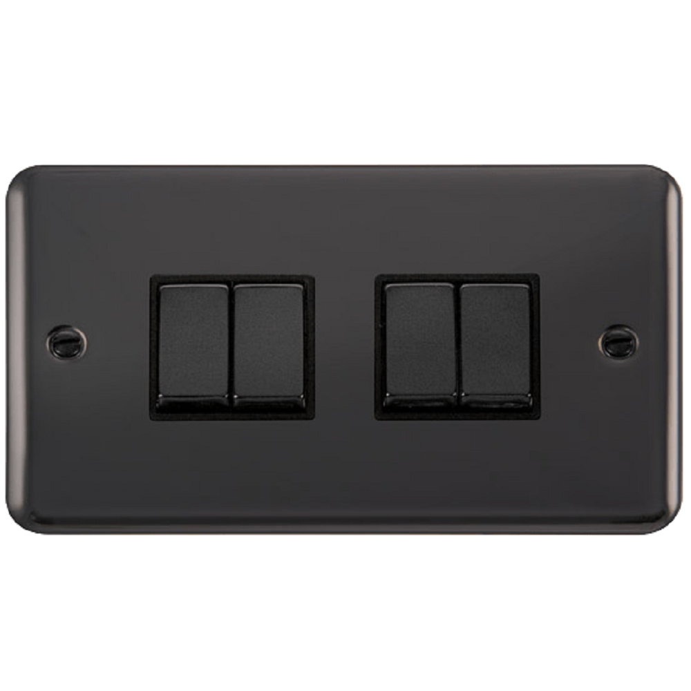 Click Deco Plus Black Nickel 4G Light Switch DPBN414BK - Modern 4-Gang Wall Plate for Home & Office Lighting Control