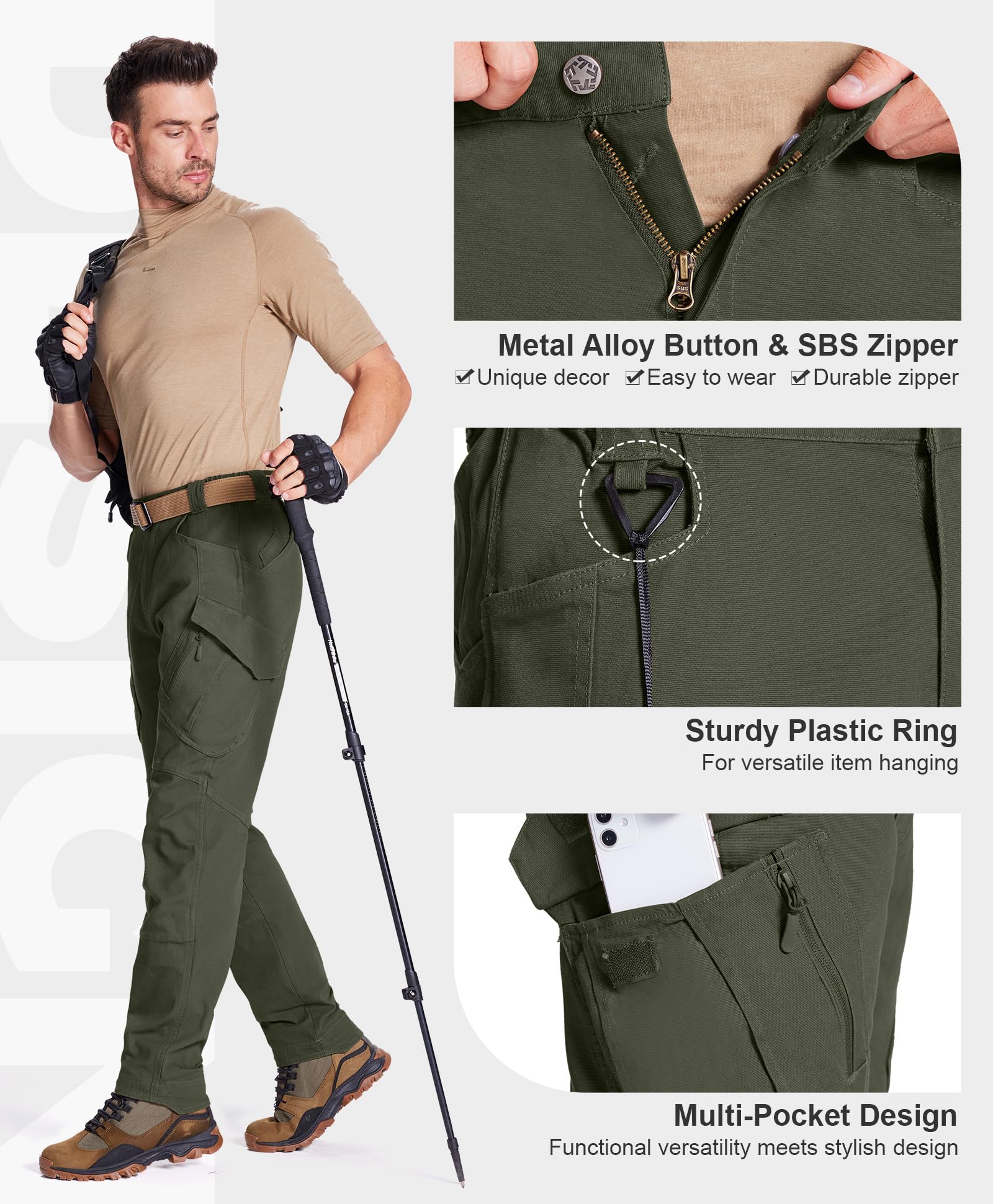 **FEDTOSING Men's Tactical Cargo Pants with 9 Pockets - Rip-Stop Stretch Cotton Military Work Trousers for Hiking, Combat & Outdoor Activities**    *(场景: Perfect for hiking, camping, military duty, construction work, and everyday rugged wear.)*